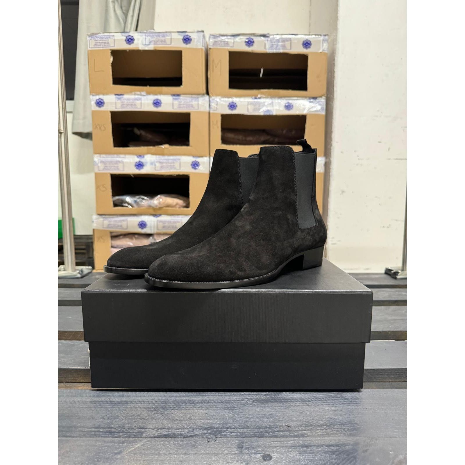 Saint Laurent Paris o1alsimx924 375680 Suede Chelsea Boots in Black Size US 12 / EU 45 - 1 Thumbnail