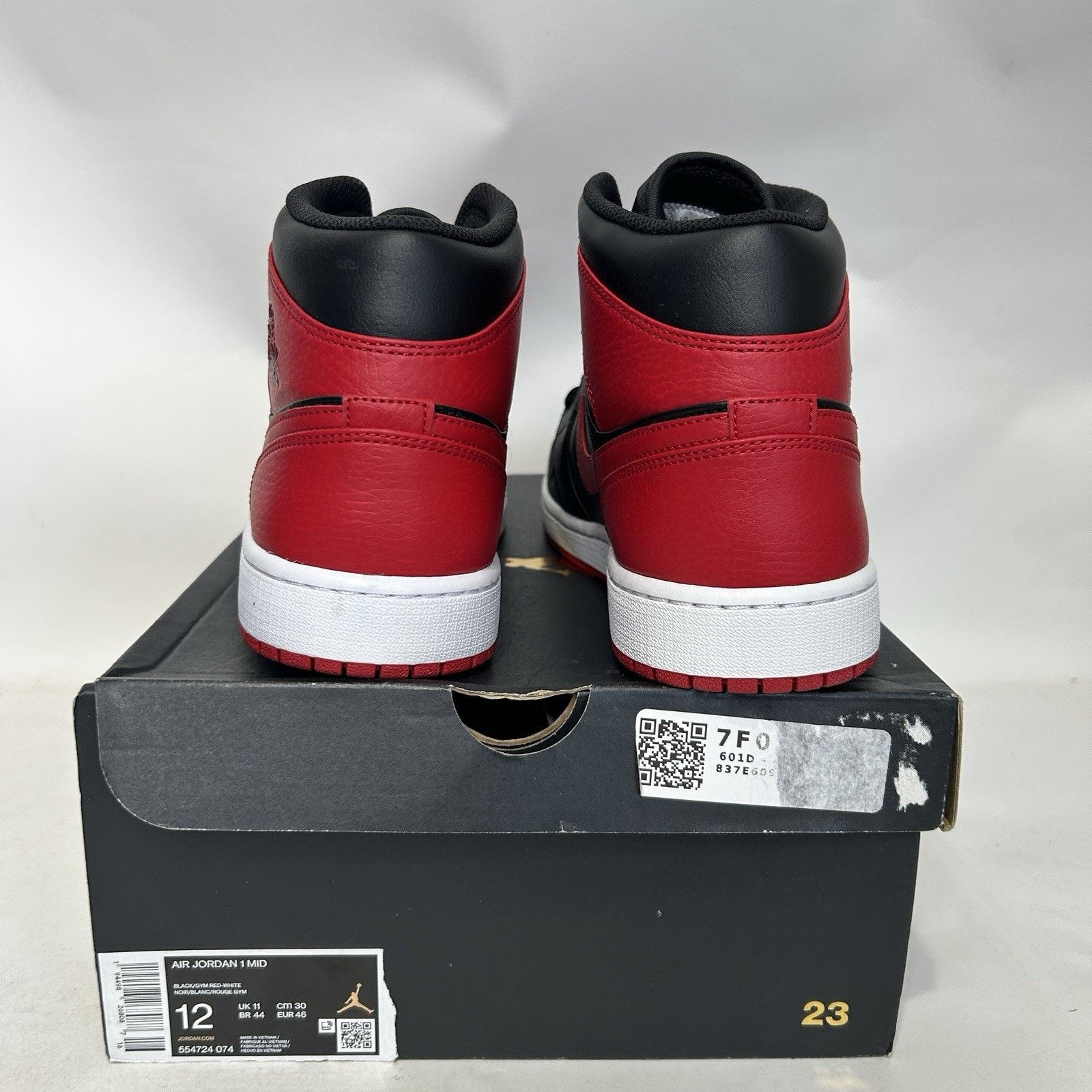 Jordan Brand Nike Air Jordan 1 Mid Retro “Banned/Black Gym Red White” Size US 12 / EU 45 - 4 Thumbnail