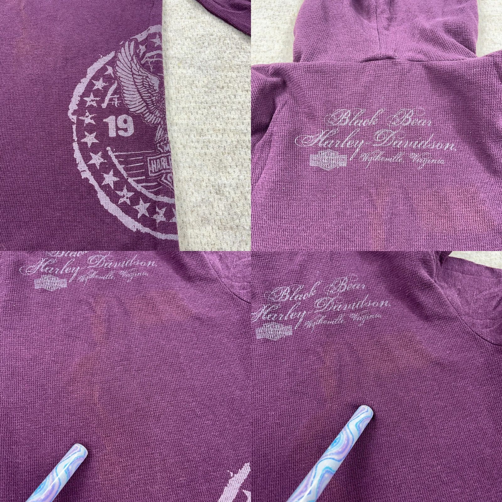 Harley Davidson Vintage Harley-Davidson Shirt Women Medium Purple Thermal Hoodie Waffle Knit Size M / US 6-8 / IT 42-44 - 8 Thumbnail