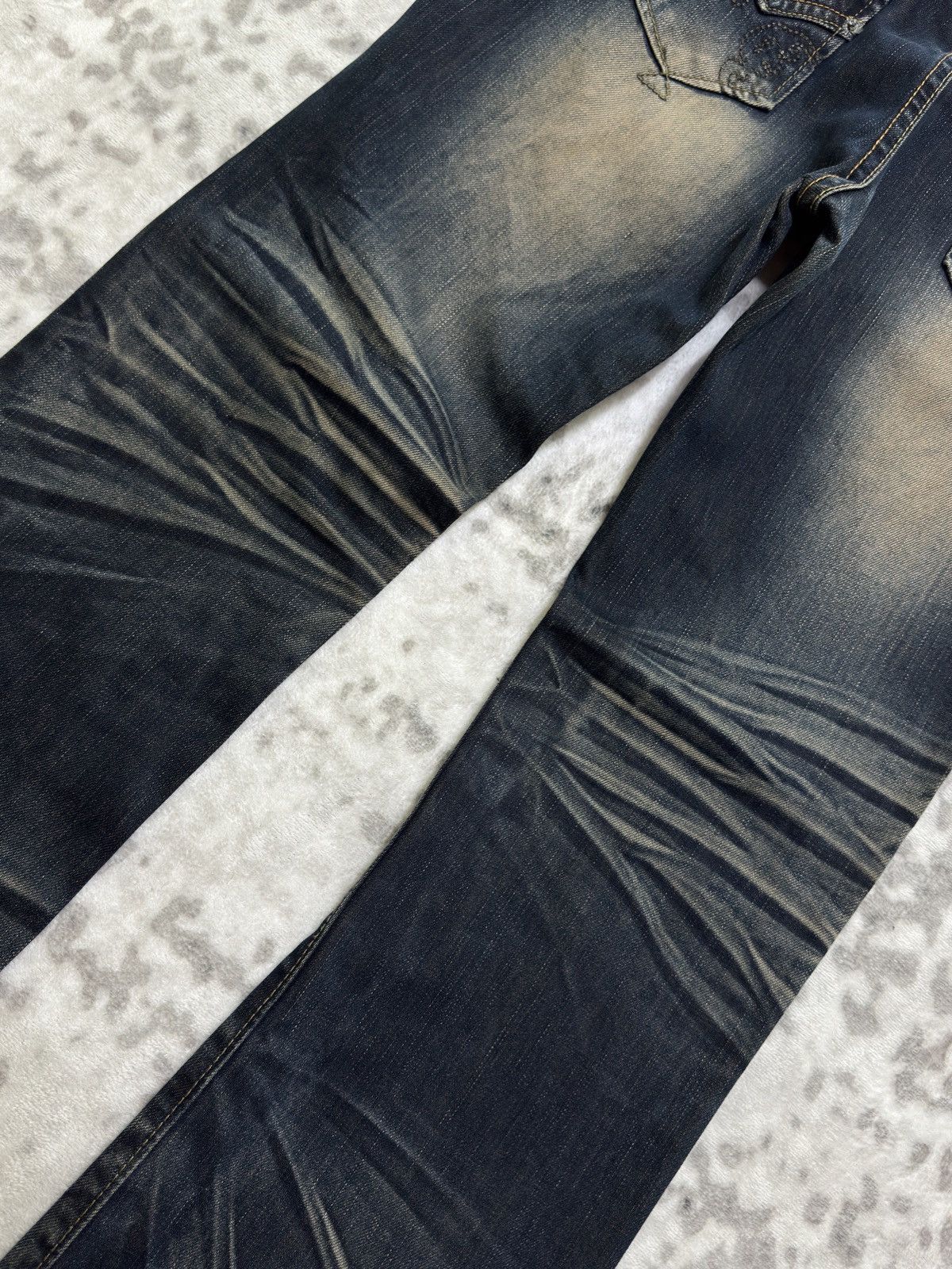 Japanese Brand Vintage X.M.H.L Y2K Mud Wash Studded Low Rise Flare Denim Size US 31 - 13 Thumbnail
