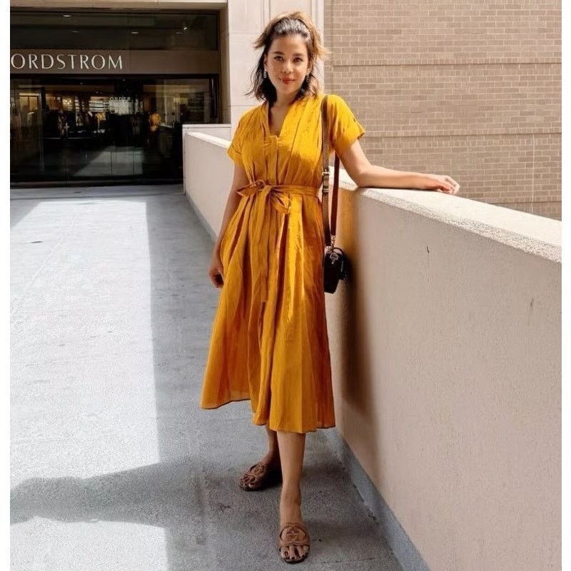 RARE ZARA Burnt Orange Cotton Midi Dress NWT