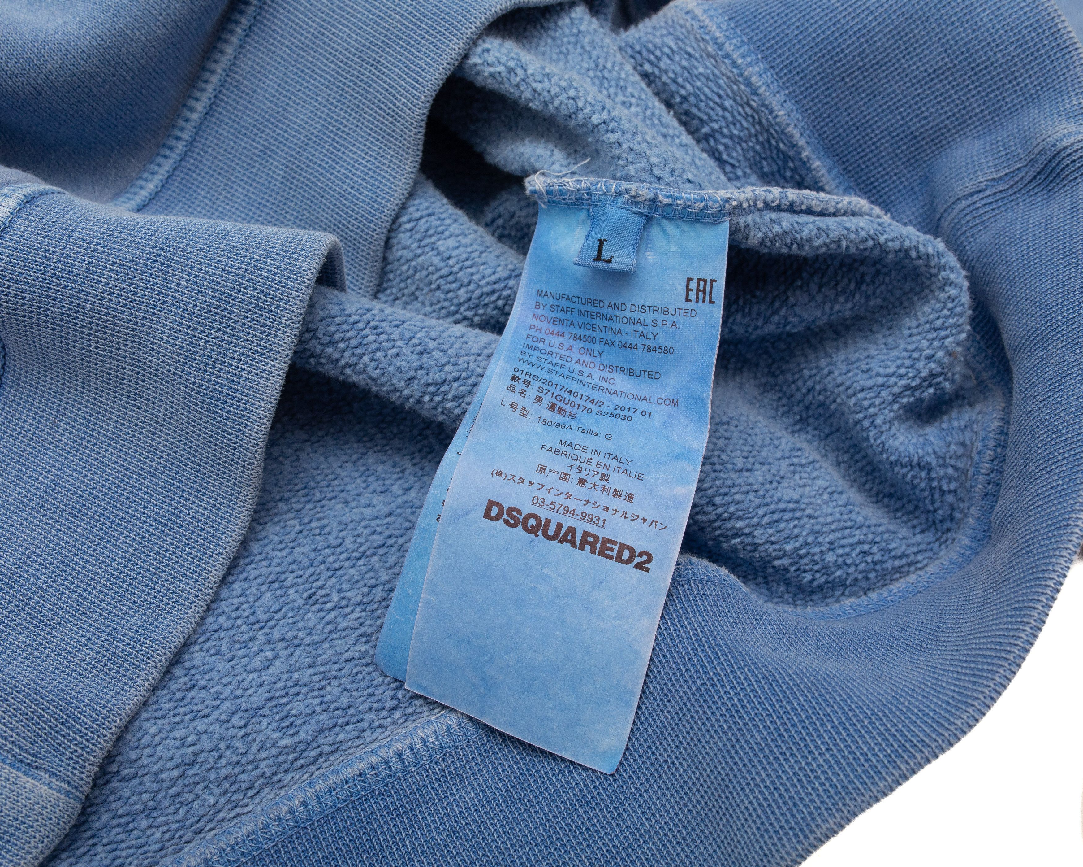 Dsquared2 *No Tariff* DSQUARED2 2017 Washed / Faded Cotton Blue Hoodie Size US L / EU 52-54 / 3 - 5 Thumbnail