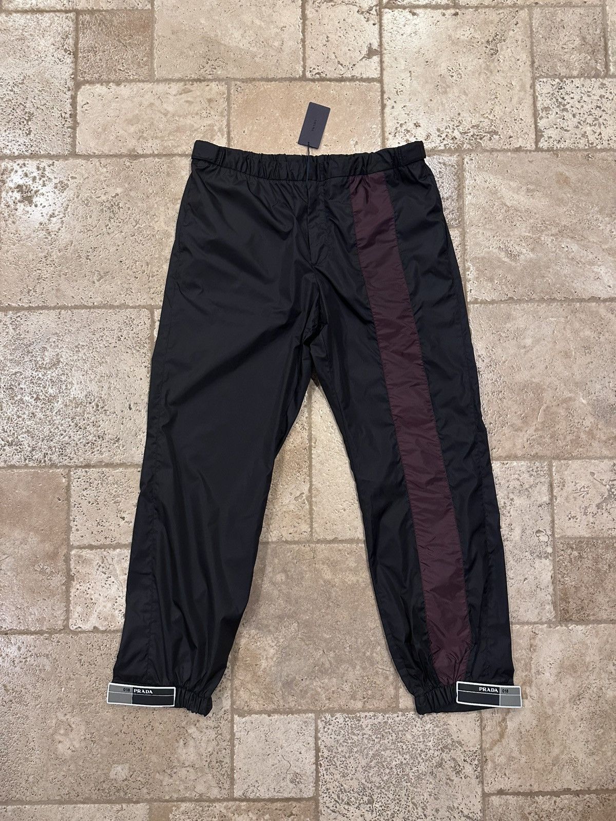 Prada Prada SS18 Nylon Garbardine Logo Black Striped Track Pants Size US 36 / EU 52 - 1 Thumbnail