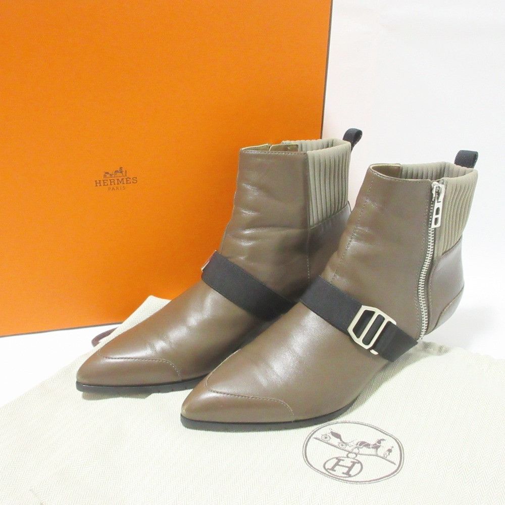Hermes Hermes Hermes SHOCKY Leather Short Boots Leather Shoes DUTY FREE for USA Size ONE SIZE - 1 Thumbnail