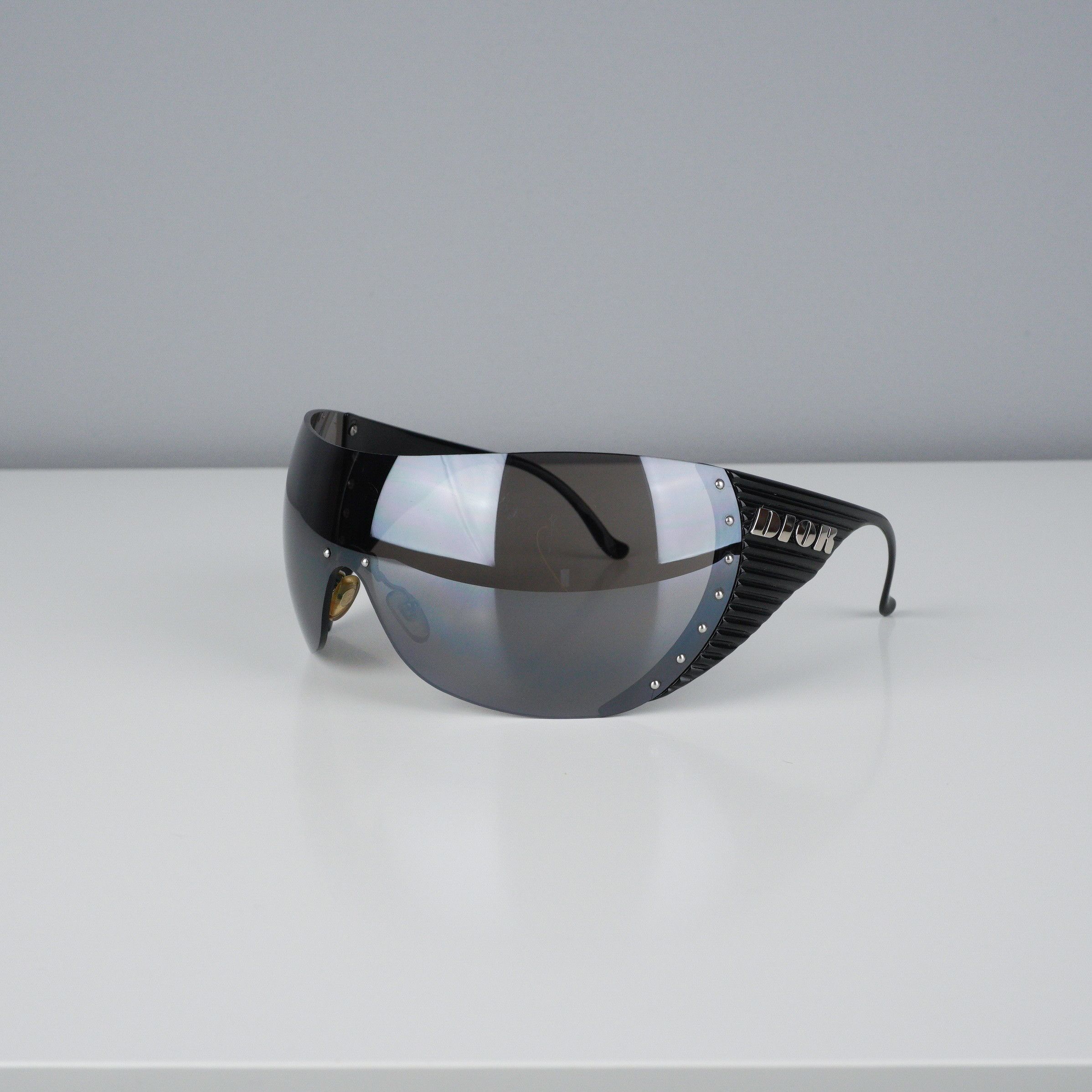 image of Dior 90’S Ski Mask Oversized Logo Biker Shield Sunglasses in Black, Women's