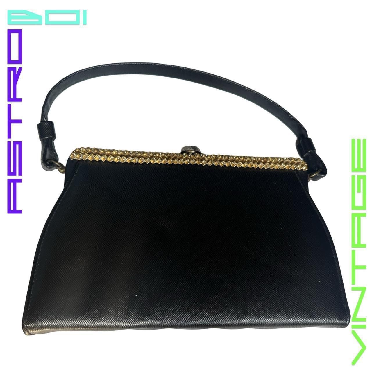 Leather VINTAGE 50s STYLE BLACK LEATHER LADY EVENING DAY HANDBAG Size ONE SIZE - 7 Thumbnail