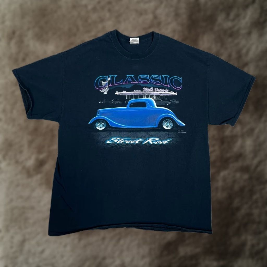 Gildan Mels Drive-In Classic Street Rod T-Shirt Mens XL Black Car Graphic Hot Rod Size US XL / EU 56 / 4 - 1 Thumbnail