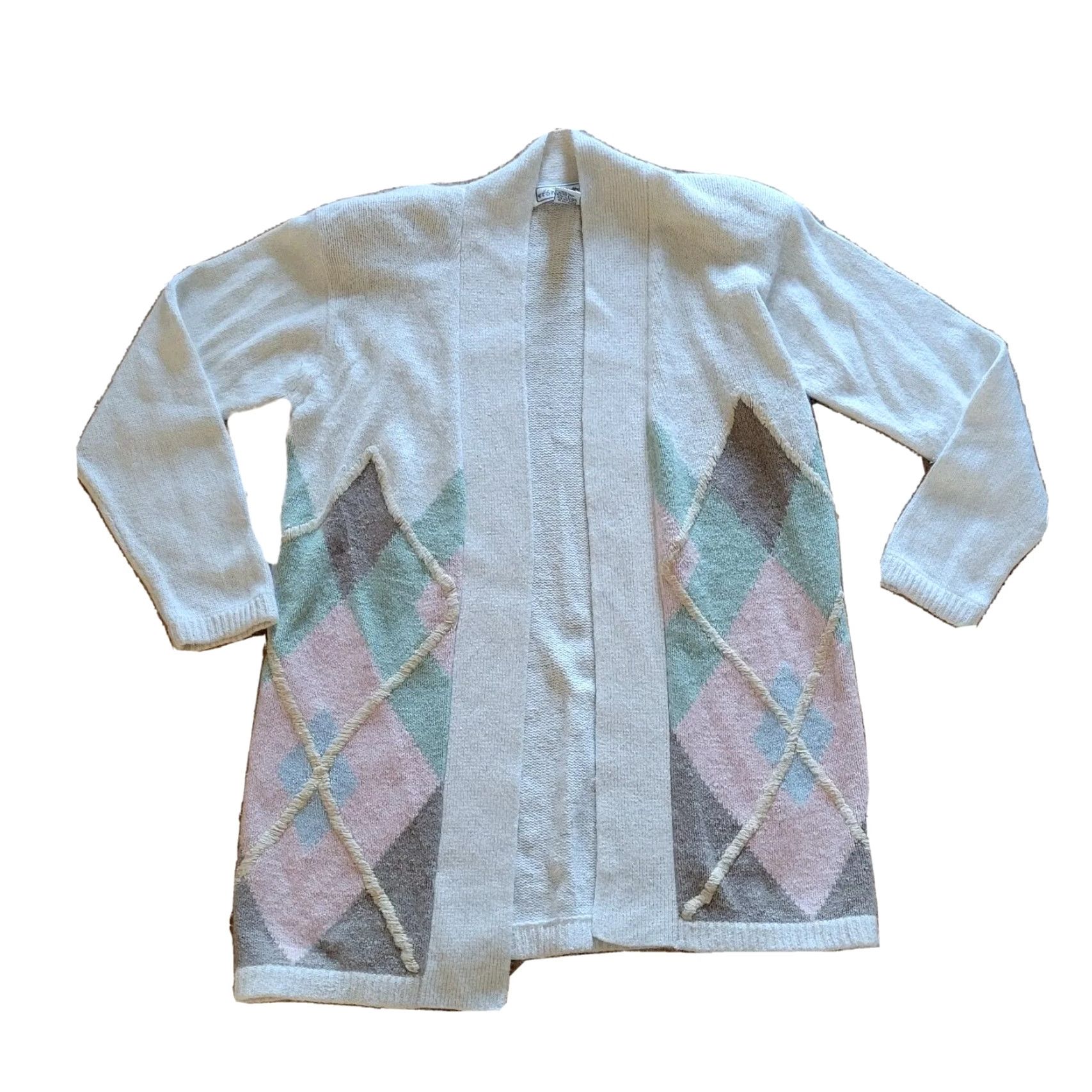 Vintage Stone Canyon Cardigan Sweater Womens Medium White Argyle Angora Silk 80s Size M / US 6-8 / IT 42-44 - 2 Thumbnail