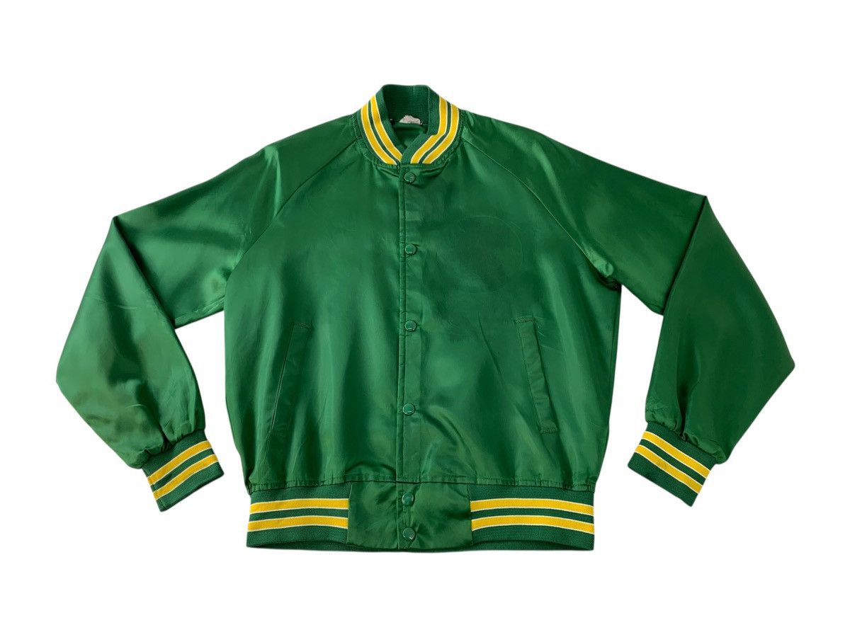 Other 90s Green Satin Bomber Varsity Jacket Made In Usa Plain Size US M / EU 48-50 / 2 - 1 Thumbnail