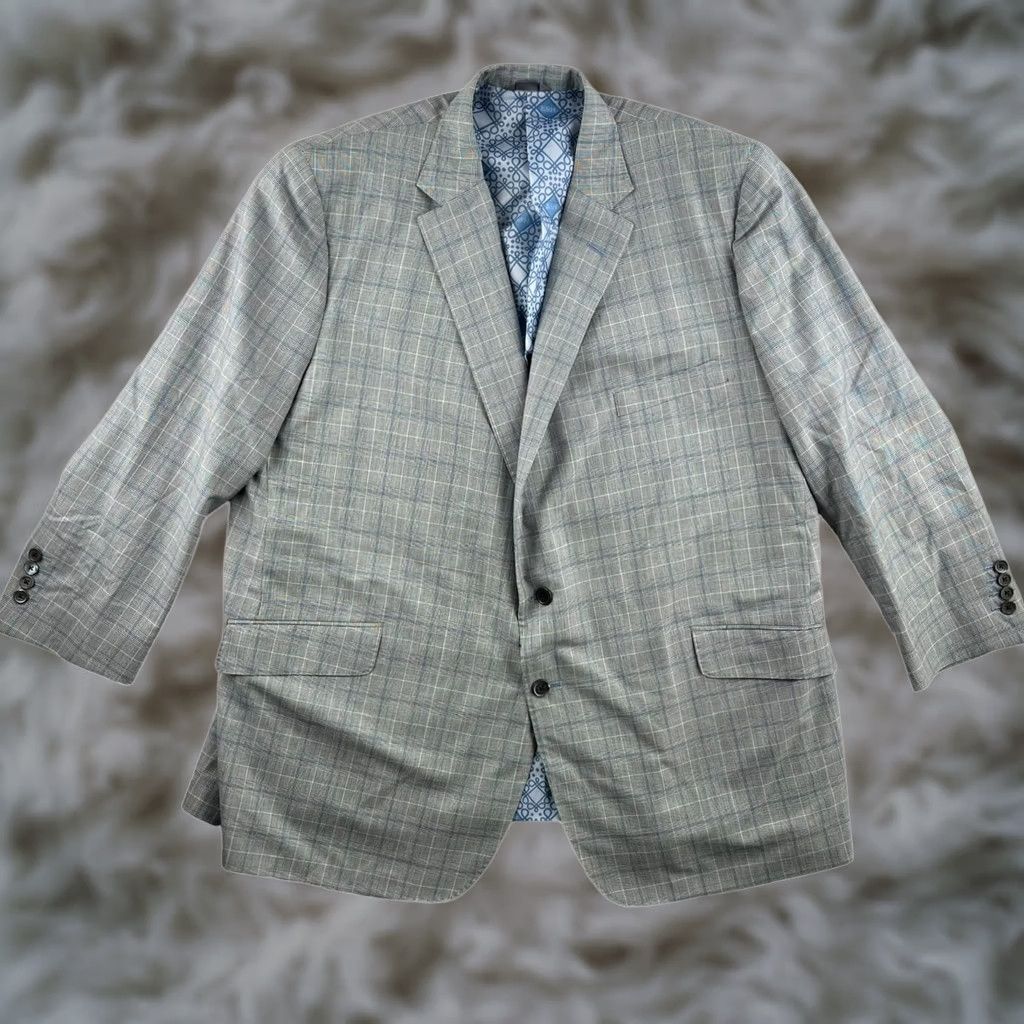 Vintage NEW Tom James x Holland & Sherry Gray Windowpane Plaid Suit 50 S 50x26 Wool Merino Wool Notch Lapel 2 Piece Men Suit Mens Regular Vintage No N/A Size 50R - 1 Thumbnail