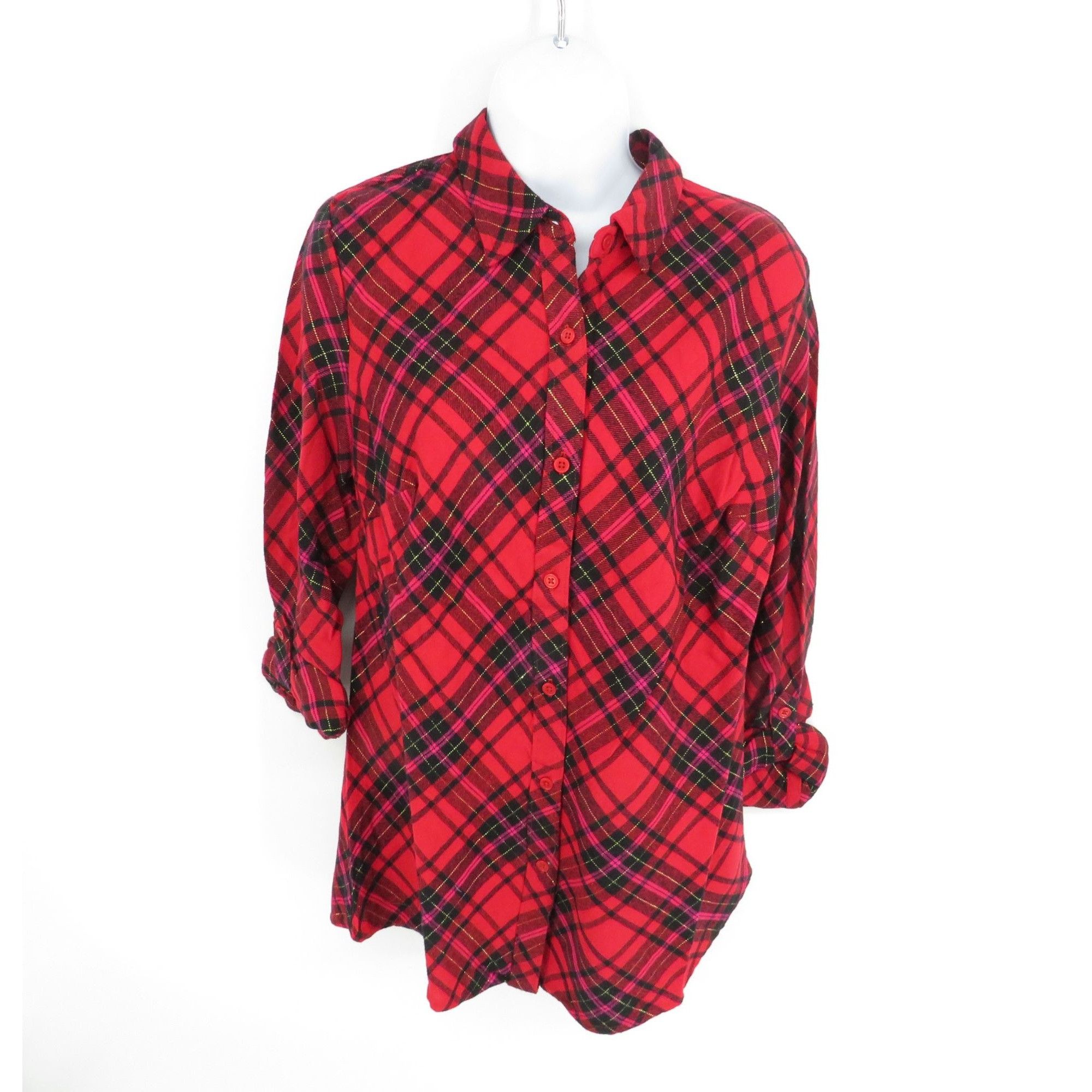 Other Kim Rogers Women's Black Red Plaid Button-Up Shirt Size Smal Size S / US 4 / IT 40 - 1 Thumbnail