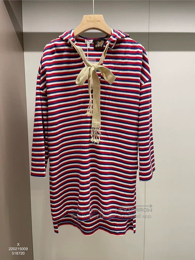 Loewe LOEWE Red and White Striped Cotton Hooded Dress Size XS / US 0-2 / IT 36-38 - 1 Thumbnail