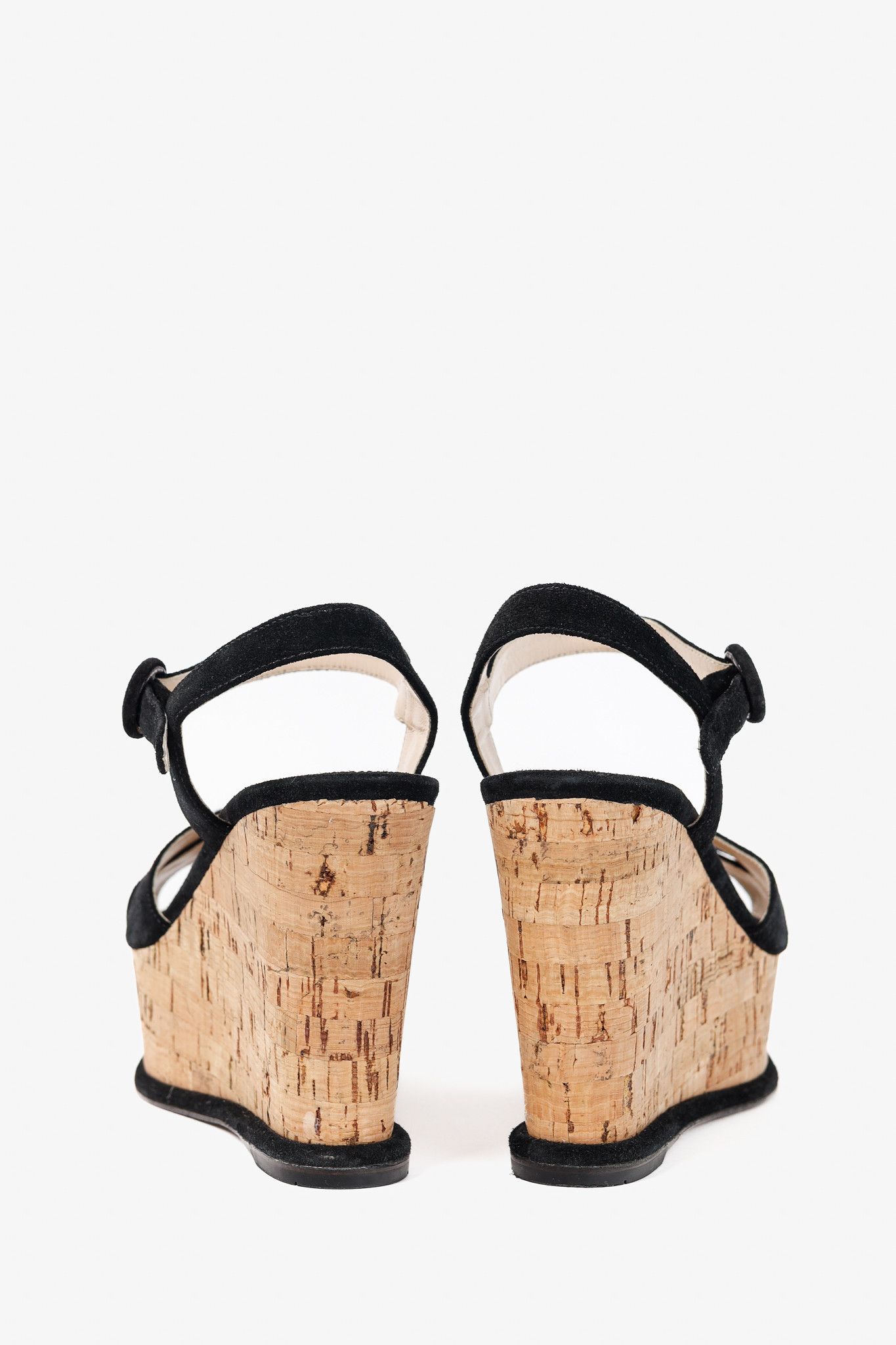 Prada Prada Nero Scamosciato Suede Cork Wedge Sandals Size US 6.5 / IT 36.5 - 3 Thumbnail