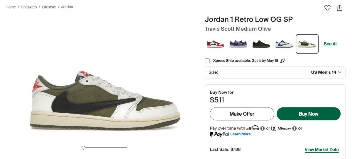 Jordan Brand × Travis Scott Travis Scott Jordan 1 Low Medium Olive Size US 14 / EU 47 - 13 Thumbnail