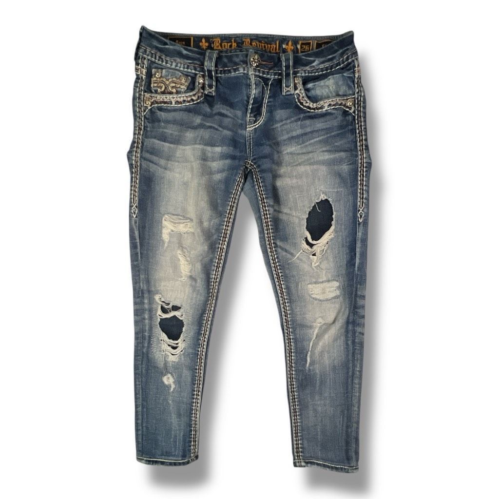 Rock Revival Rock Revival Y2K Sun Cropped Distressed Skinny Low Rise Jean Size 26" / US 2 / IT 38 - 2 Thumbnail