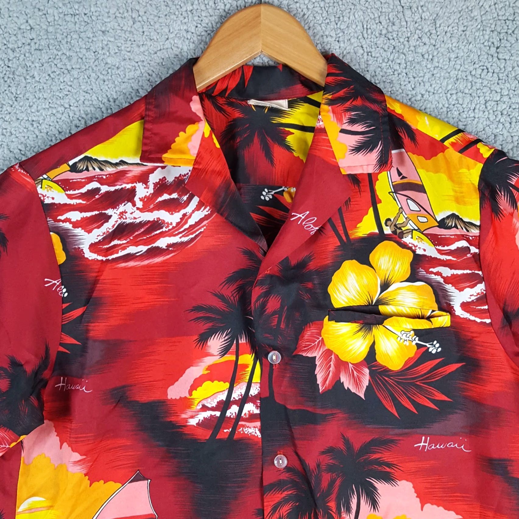 Vintage VINTAGE Kalena Fashions Vintage Hawaiian Surfer Aloha Camp Shirt Men's M Red Short Sleeve Button-Up Beach Casual Workwear 90s Island Party/Cocktail Size US M / EU 48-50 / 2 - 2 Thumbnail