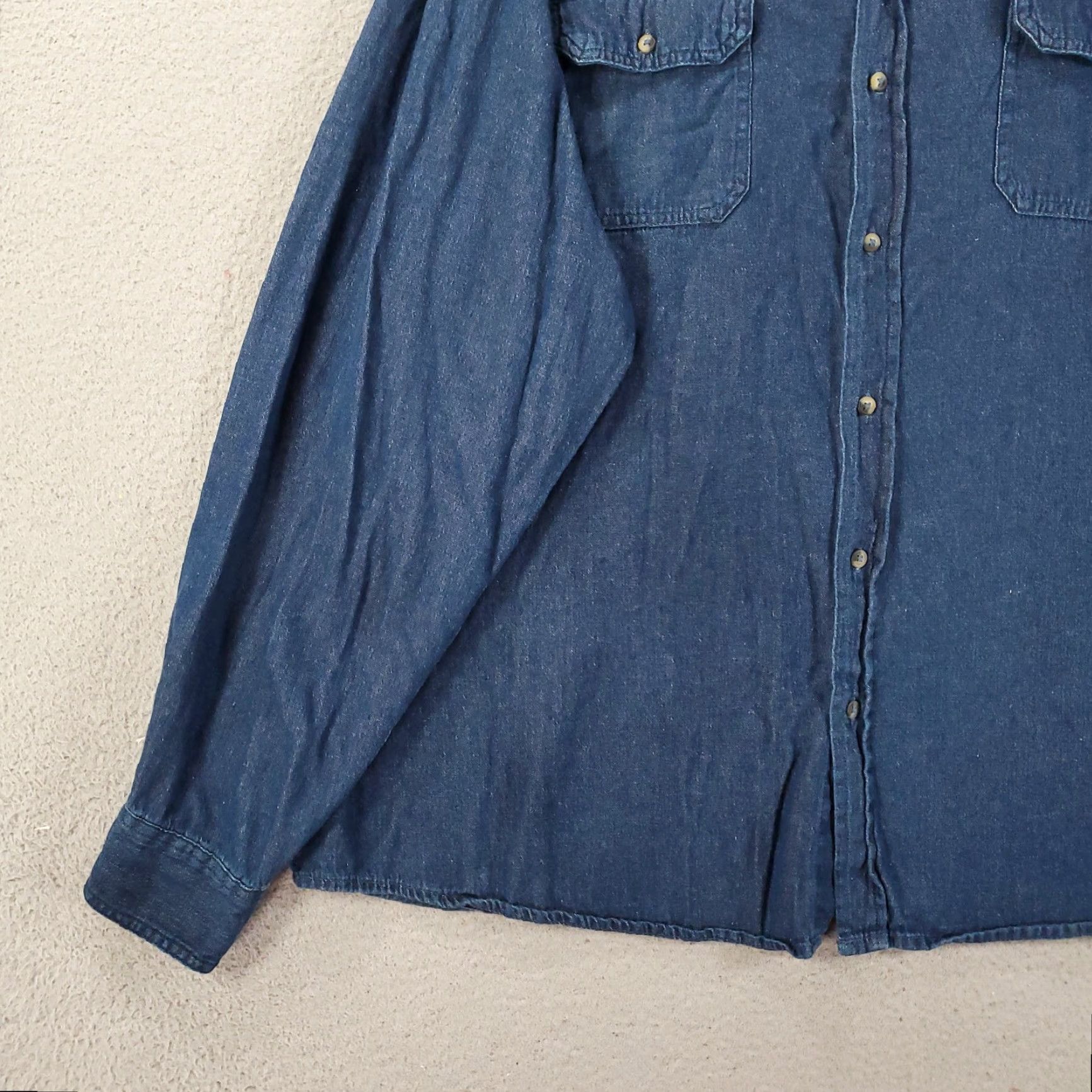 Wrangler VINTAGE Wrangler Button-Up Mens 3XL Denim Chambray Long Sleeve Shirt Blue Size US XXL / EU 58 / 5 - 3 Thumbnail