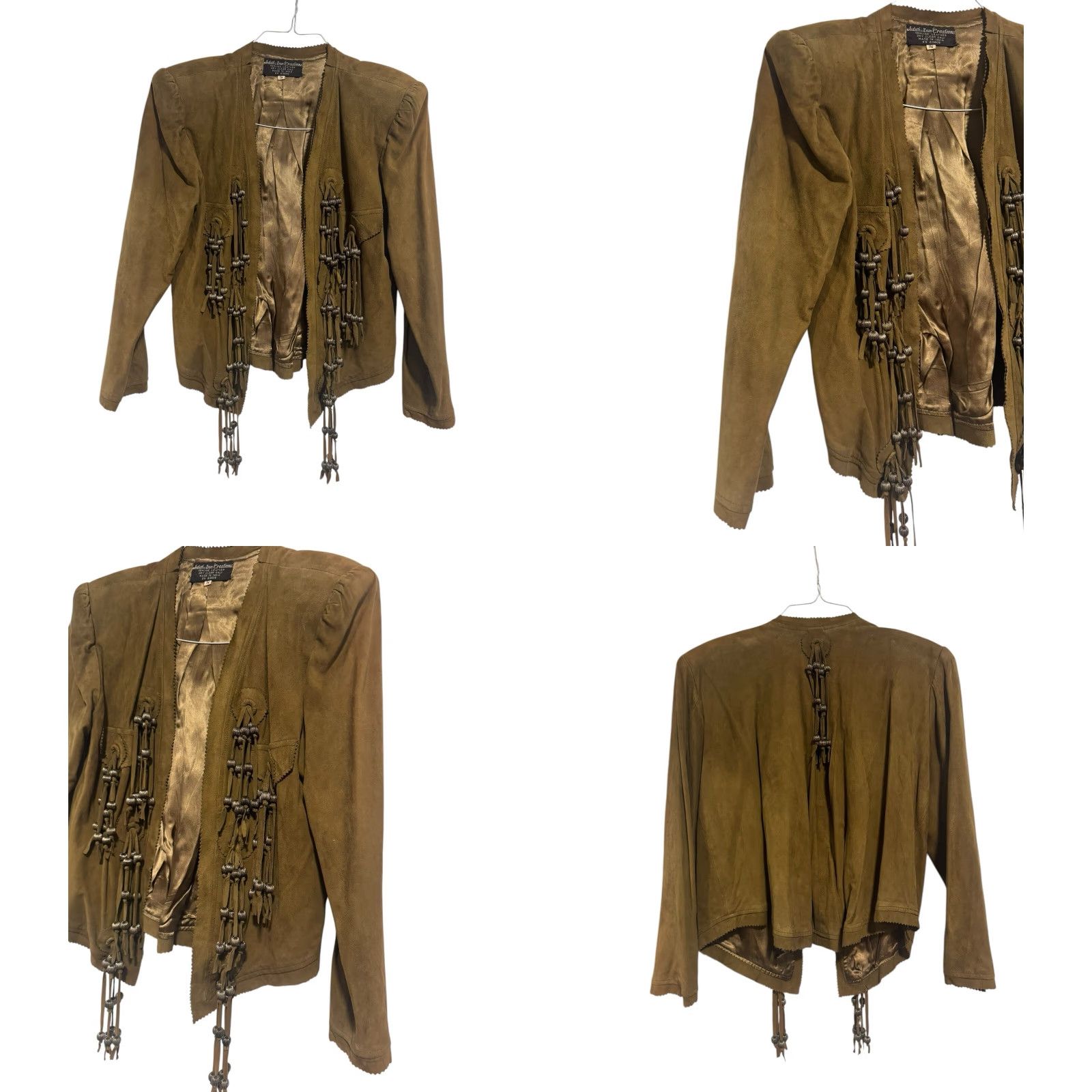Vintage VINTAGE Judith Ann Creations Genuine Leather Fringe Cardigan Jacket S Brown Blazer Eveningwear Glam Rock 1980s Womens Size S / US 4 / IT 40 - 9 Thumbnail