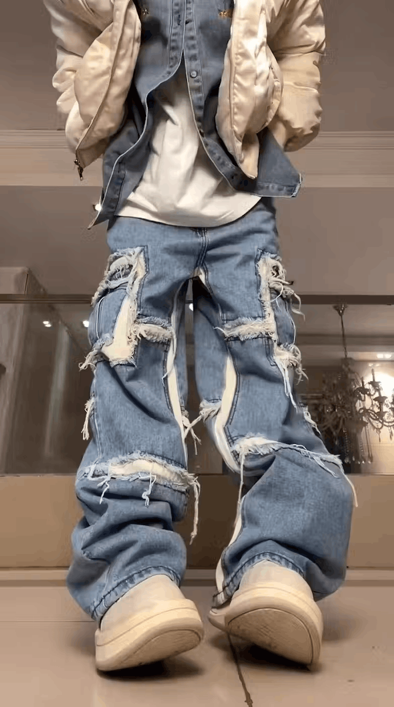Japanese Brand × Jean Street hip hop washed grunge raw edge wide leg jeans Size US 30 / EU 46 - 1 Thumbnail