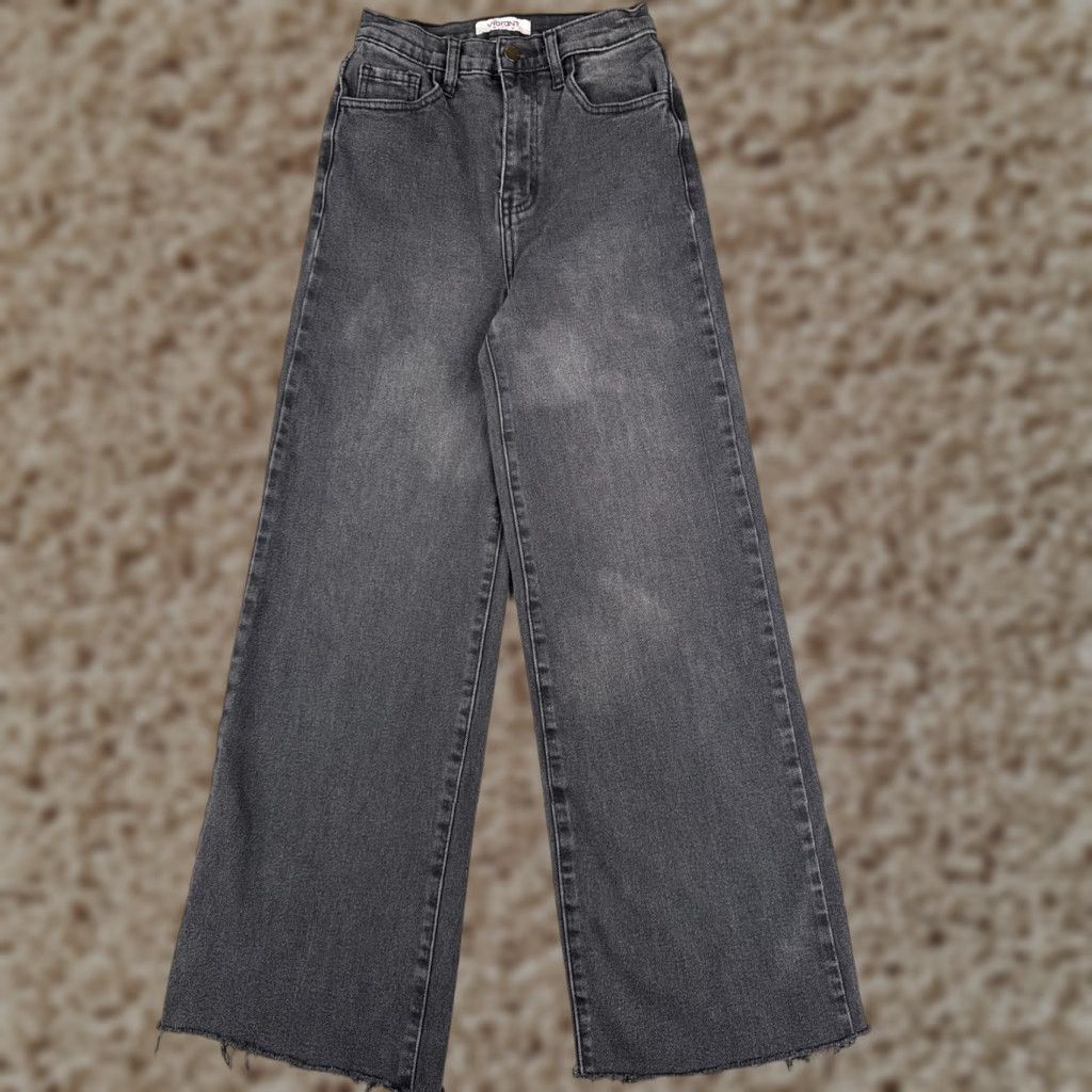 Vintage Vibrant Jeans Women Black Denim Wide-Leg High Rise 22x28 1 28in Inseam Distressed Wide-Leg Vintage No Size 25" / US 0 / IT 36 - 1 Thumbnail