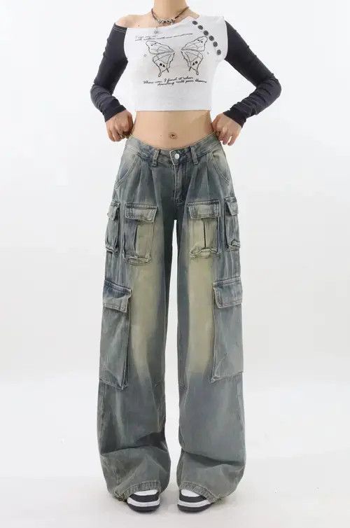 Japanese Brand Retro Low Waist Cargo Jeans Size 36" / US 14 / IT 50 - 3 Thumbnail