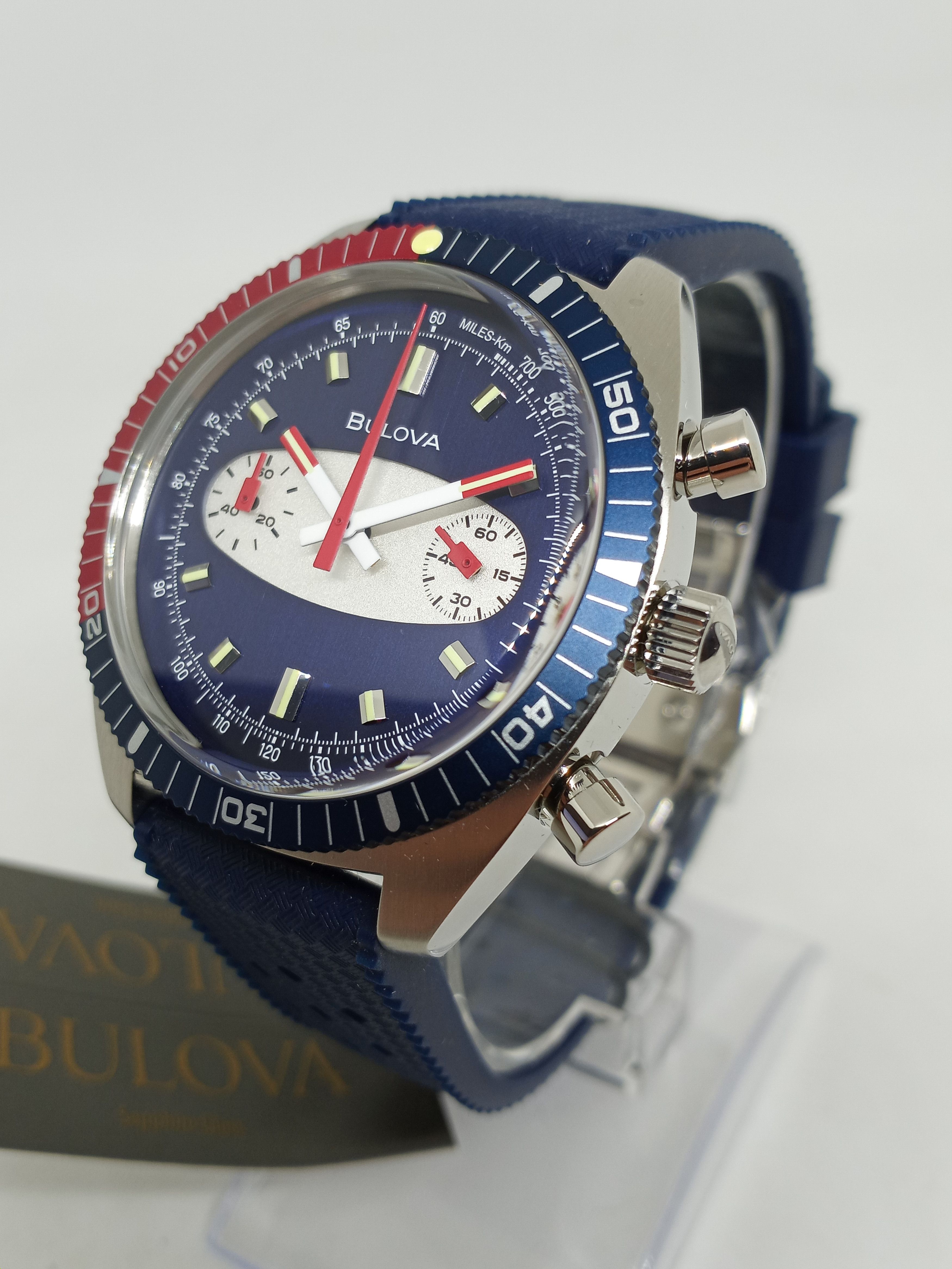 Bulova Surfboard 98A253 Men's 40mm Blue Dial S/Steel Chrono Watch | Grailed