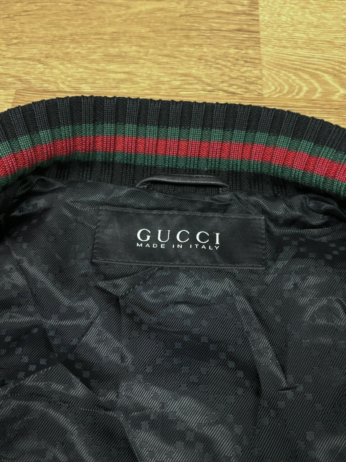 Gucci 2000s Gucci Web Stripe Leather Bomber Jacket Size US S / EU 44-46 / 1 - 11 Thumbnail
