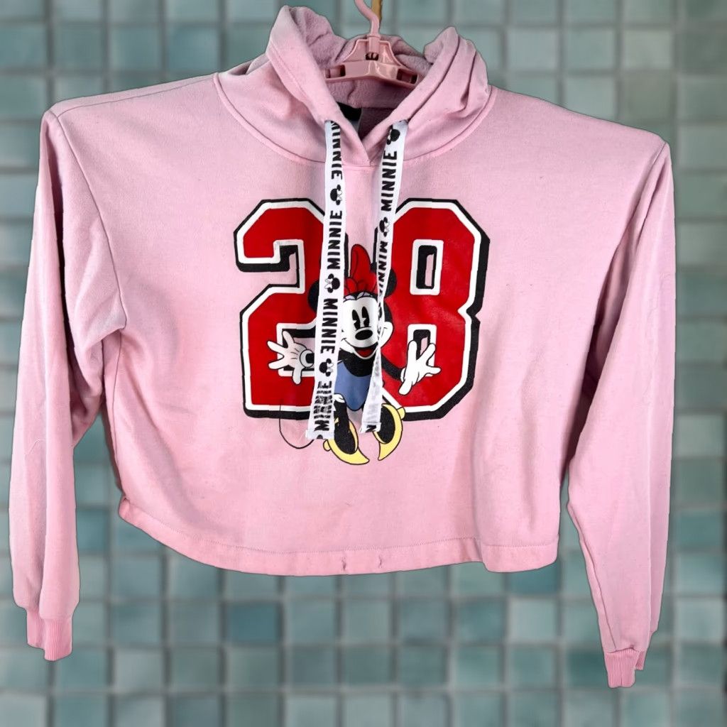 Disney VINTAGE Minnie Mouse Crop Top Hoodie Womens Size M Pink #28 Graphic Size M / US 6-8 / IT 42-44 - 1 Thumbnail
