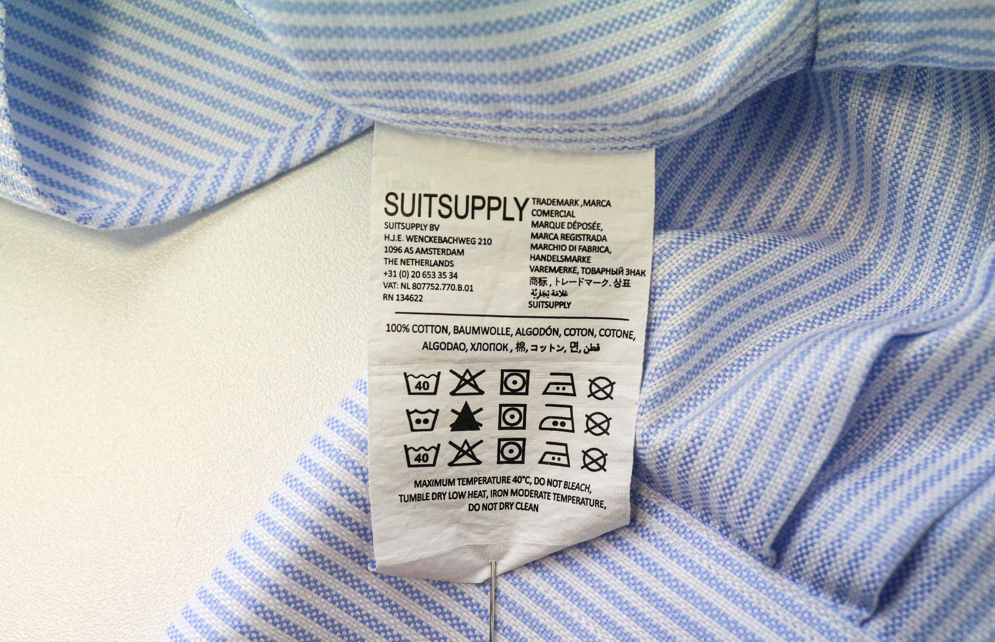 Suitsupply 41/16 Extra Slim Blue Cotton Cutaway Stripe Shirt 76558 Size 42R - 6 Thumbnail