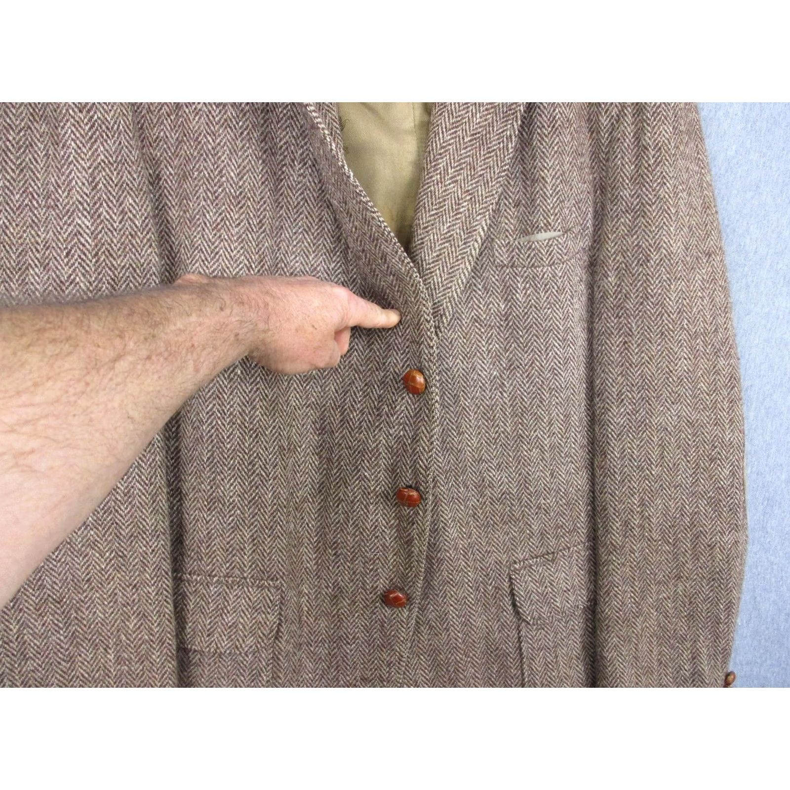 Orvis VINTAGE Orvis Harris Tweed Brown Sport Coat Elbow Patches England Made Large Wool/ Suede Notch Lapel Single-Breasted 2 Button Mens Casual Business Size US L / EU 52-54 / 3 - 2 Thumbnail