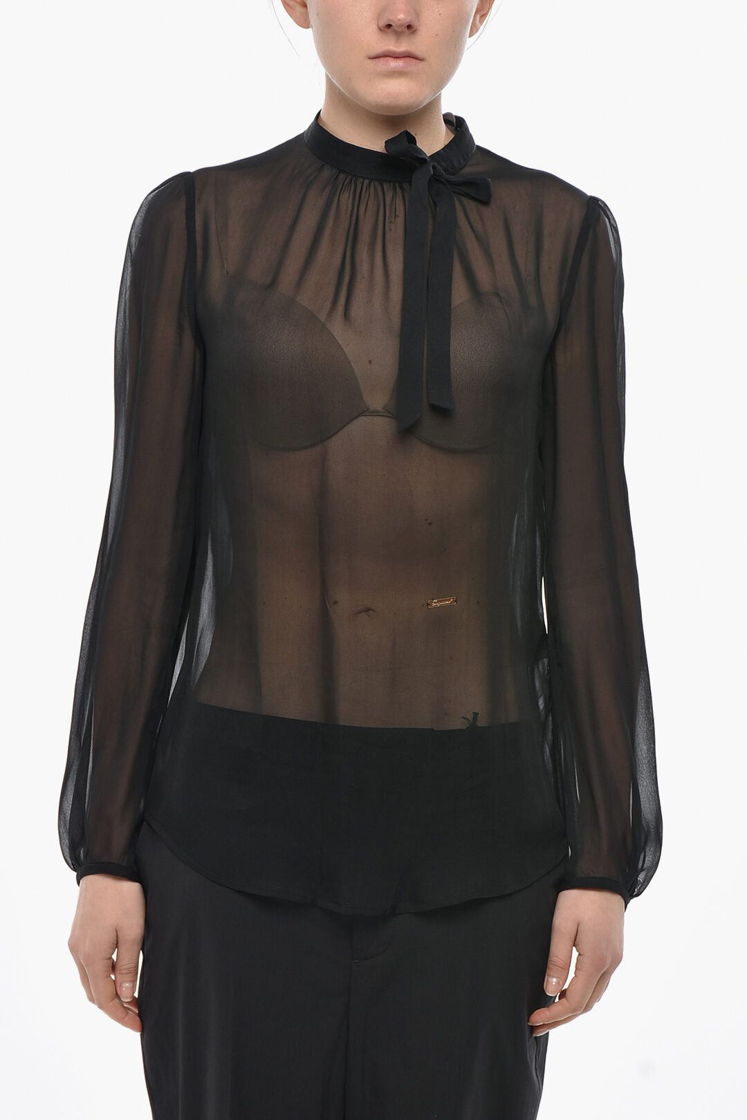 Dsquared2 Sheer Tie-Neck Blouse with Long Sleeves Size M / US 6-8 / IT 42-44 - 1 Thumbnail