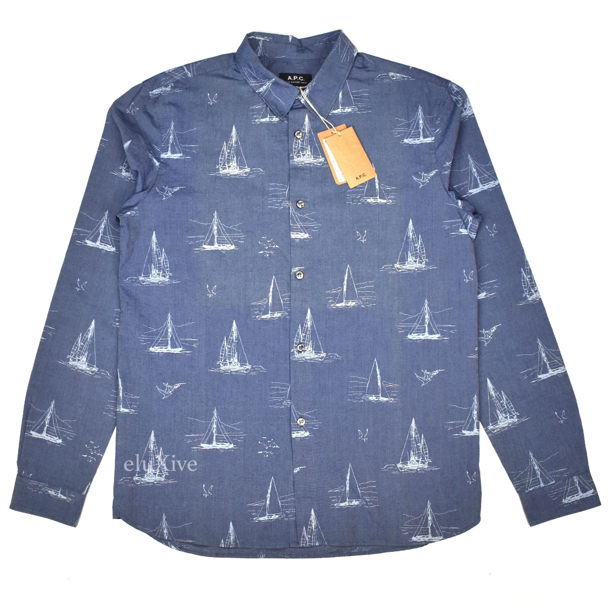A.P.C. Boat Print Button Down Shirt NWT Size US S / EU 44-46 / 1 - 1 Preview