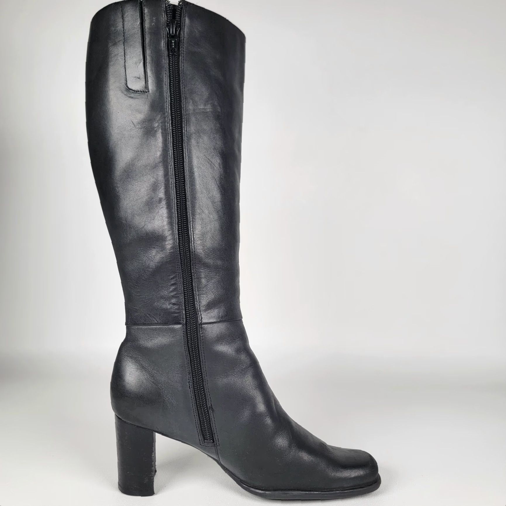 Vintage St. John's Bay Boots Women 6.5M Black Knee High Zippered Square Toe Leather Winter Fall Casual Work Travel Party Womens Size US 7 / IT 37 - 5 Thumbnail