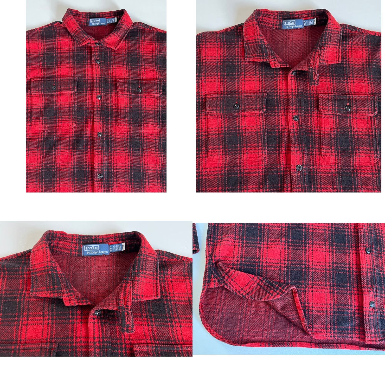Polo Ralph Lauren Polo Ralph Lauren Men's Plaid Knit Flannel Workshirt XL Button-Up Casual, Classic Fit, Red, Black, Long Sleeve, Polyester Blend, Vintage/Americana Size US XL / EU 56 / 4 - 8 Thumbnail