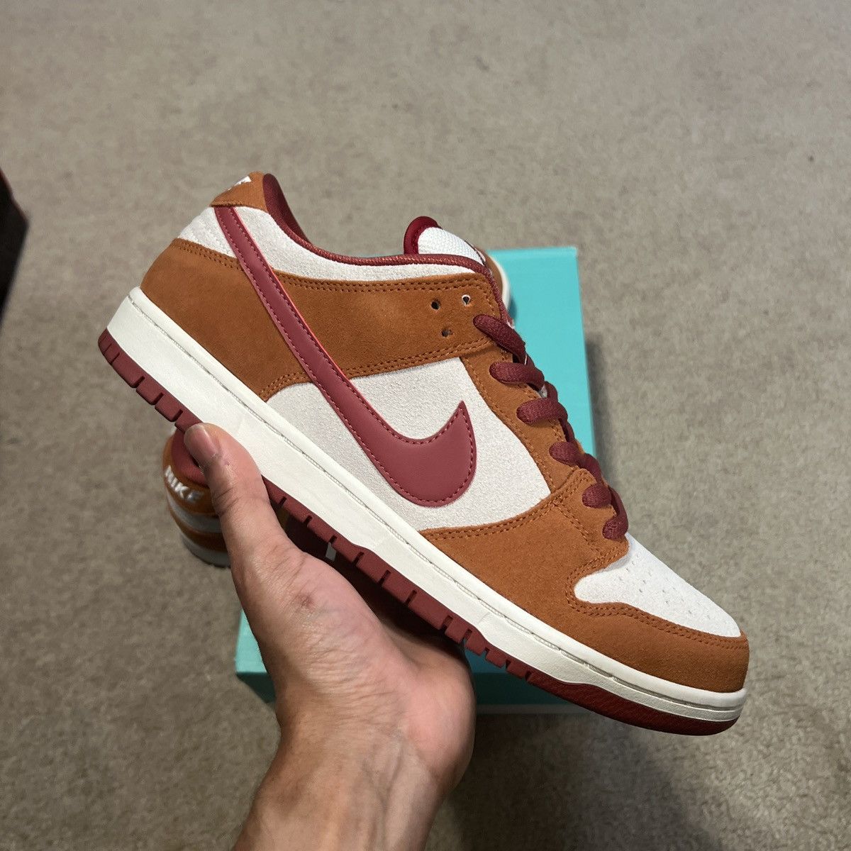 image of Nike Sb Dunk Low Dark Russet Cedar Shoes in White, Men's (Size 11)