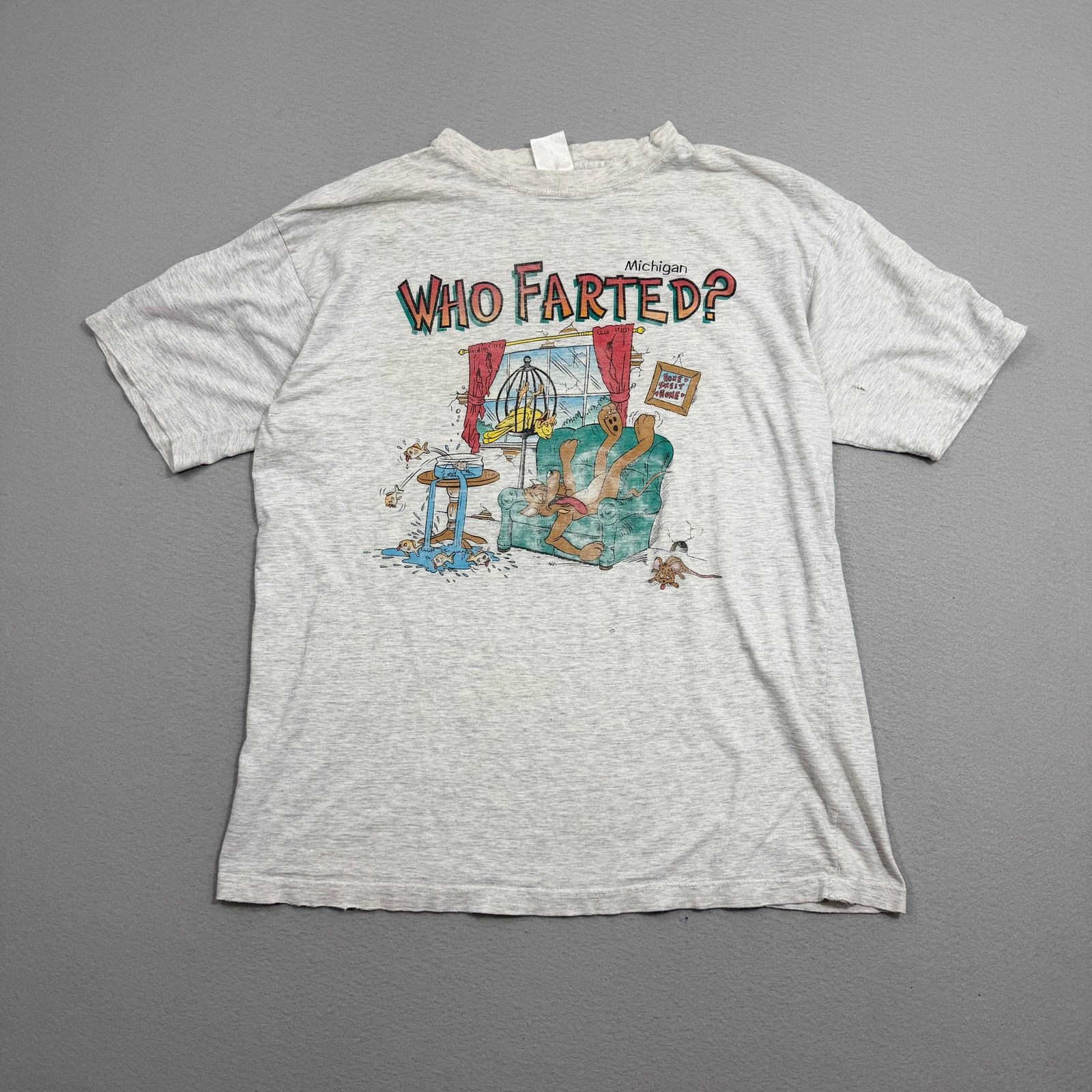 Vintage Vintage Michigan Who Farted? Shirt XL Gray Distressed Humor Size US XL / EU 56 / 4 - 1 Thumbnail