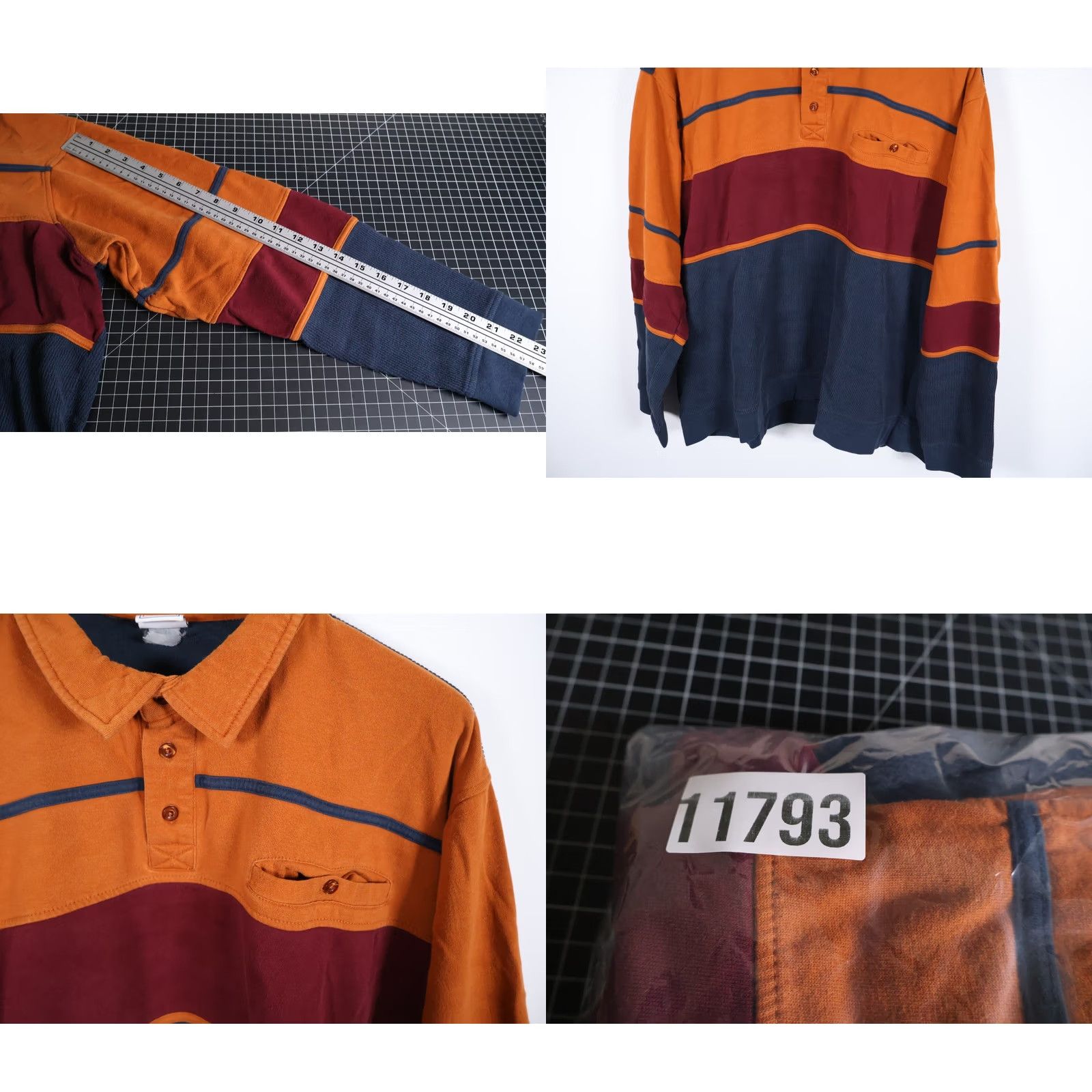 Haband VINTAGE Haband Polo Shirt Knit Striped 3XL Blue Orange Long Sleeve Cotton Blend Mens 90s Retro Size US XXL / EU 58 / 5 - 8 Thumbnail