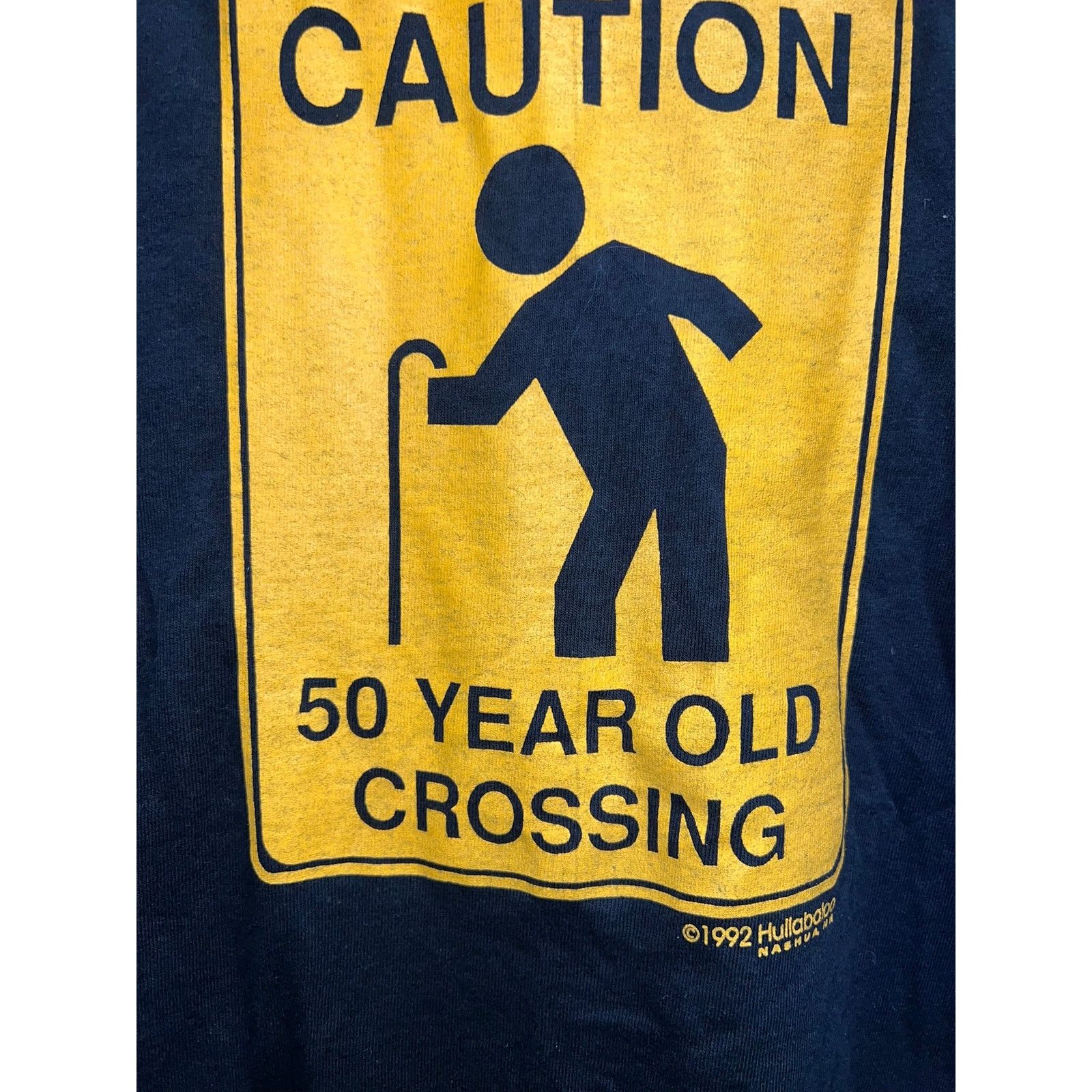 Fruit Of The Loom Vintage 50 Year Old Shirt Crossing Walk Sign 1992 Black Tee Size US L / EU 52-54 / 3 - 4 Thumbnail