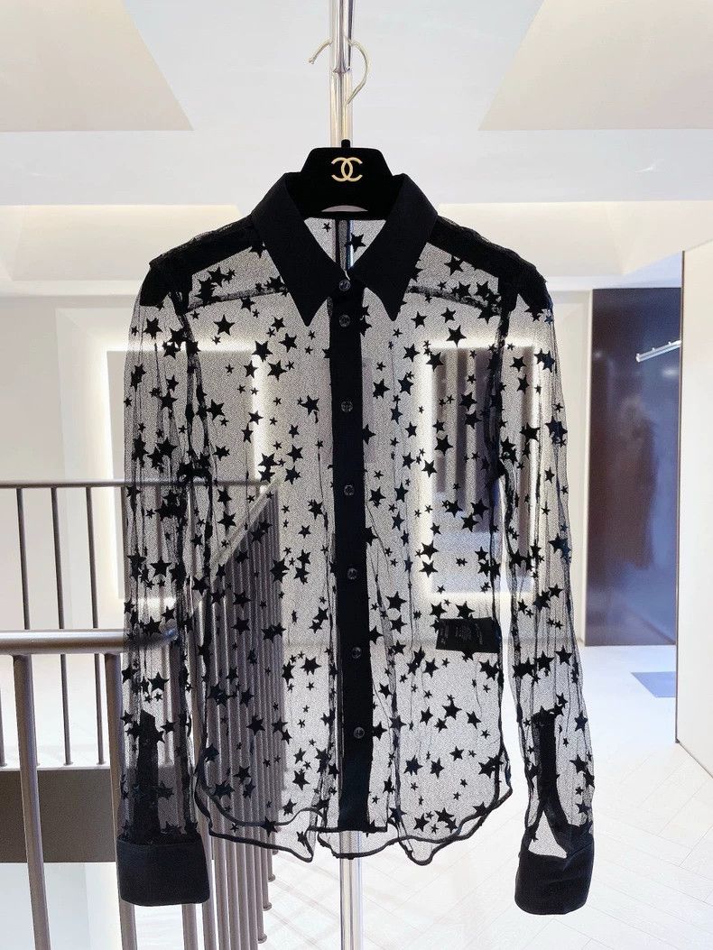 Saint Laurent Paris Saint Laurent Black Star Mesh Long Sleeve Shirt - dmc Size US M / EU 48-50 / 2 - 1 Thumbnail