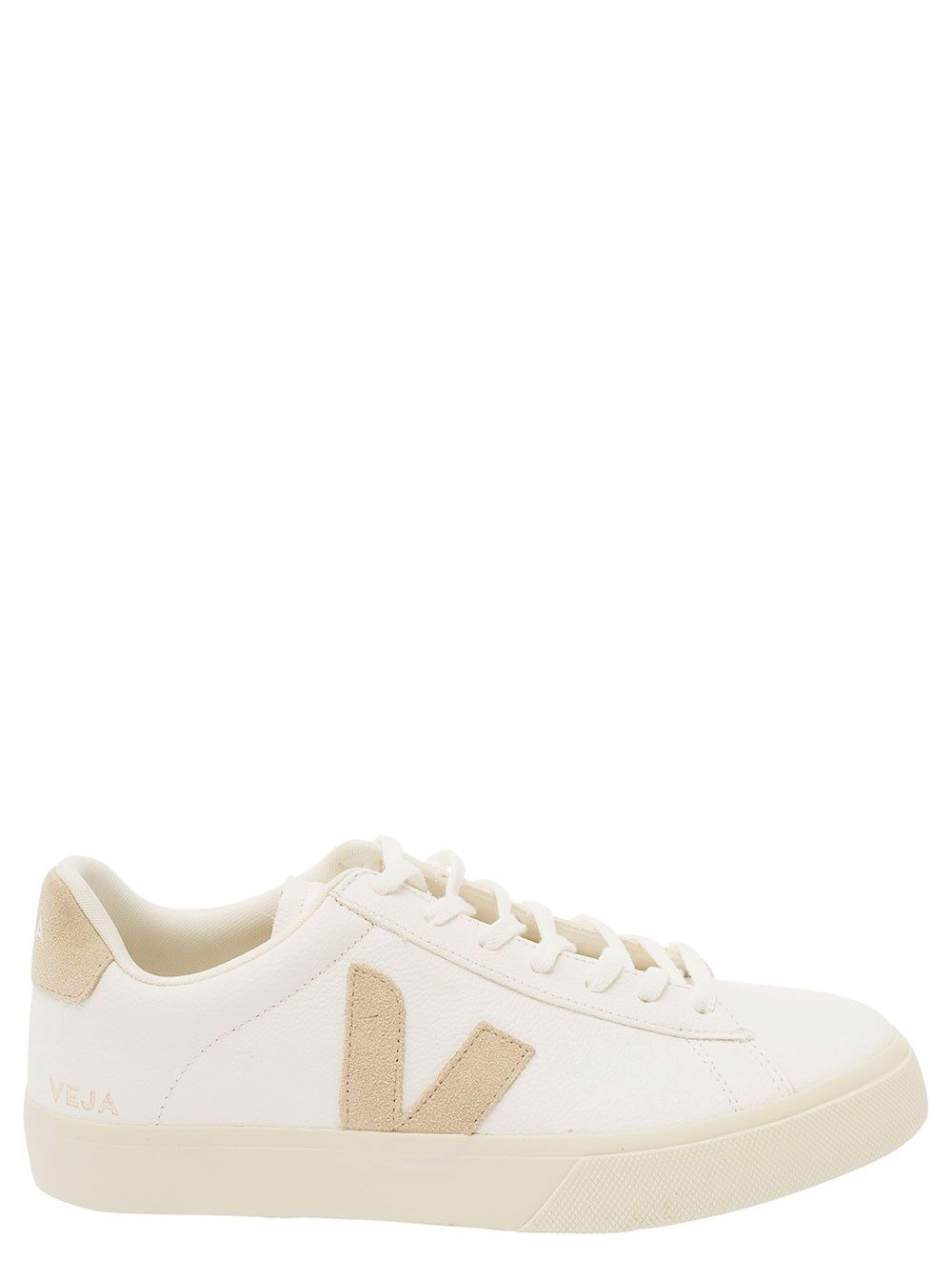 White and Beige Sneakers with Logo Details in Leather Man