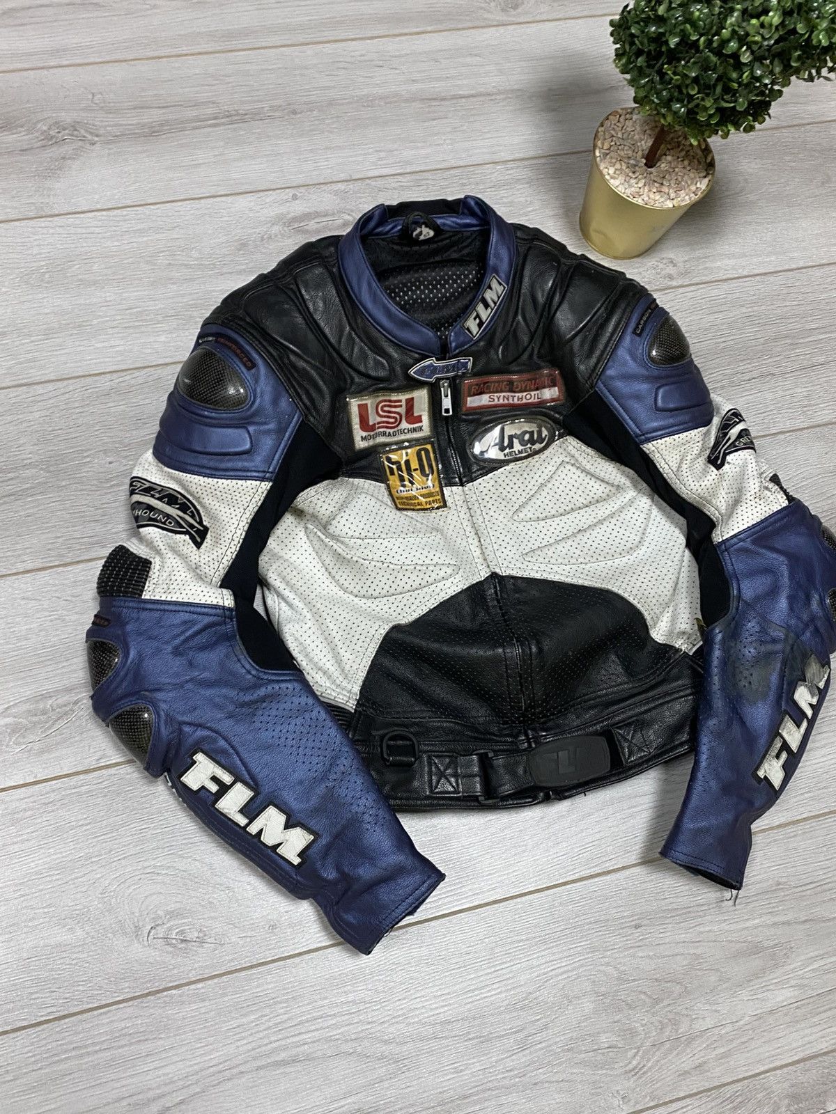 Vintage FLM MOTO with protection Micheline leather racing jacket Size US M / EU 48-50 / 2 - 4 Thumbnail