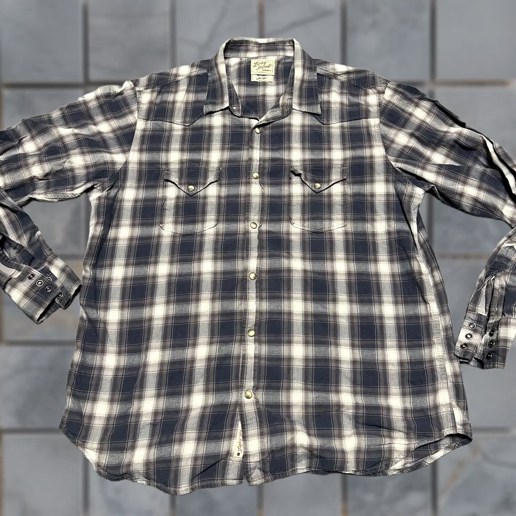 Lucky Brand Lucky Brand Shirt Mens Large Blue Plaid Western Pearl Snap Long Sleeve Size US L / EU 52-54 / 3 - 1 Thumbnail
