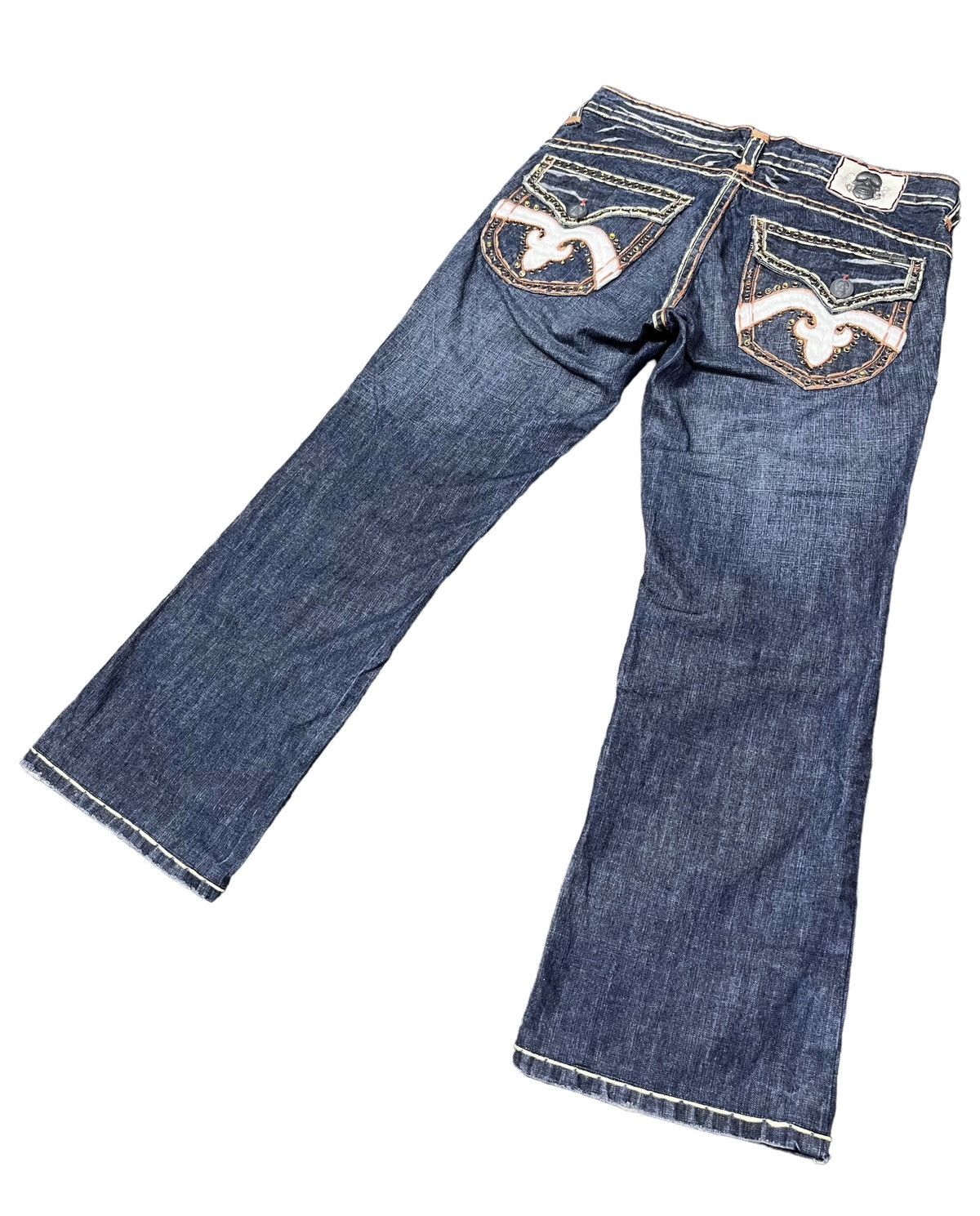 Vintage LAGUNA BEACH Big Stitch Gemstone Studded Skull Button Denim Size US 35 - 3 Thumbnail