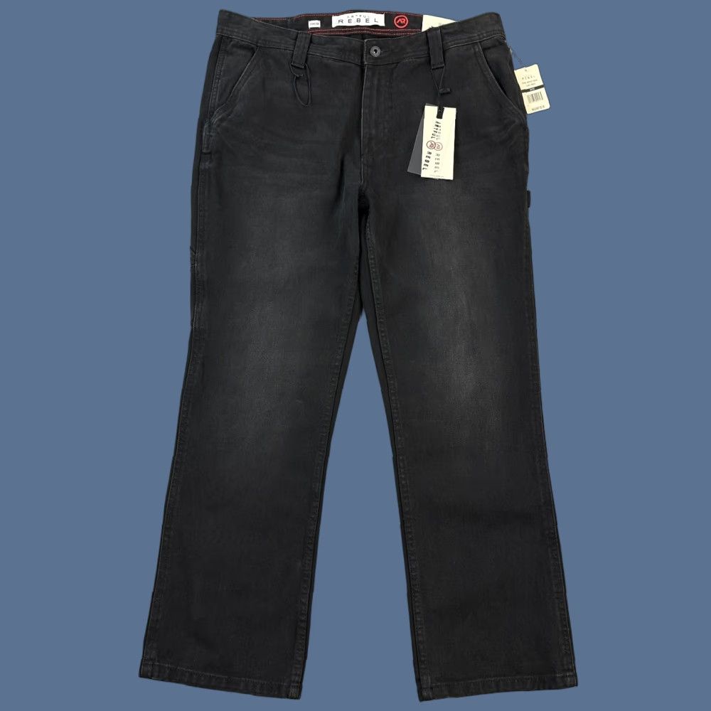 Vintage Artful Rebel Pants Mens 34x30 Black Canvas Relaxed Carpenter Utility Pants Mens 34 36x30 Size US 34 / EU 50 - 1 Thumbnail