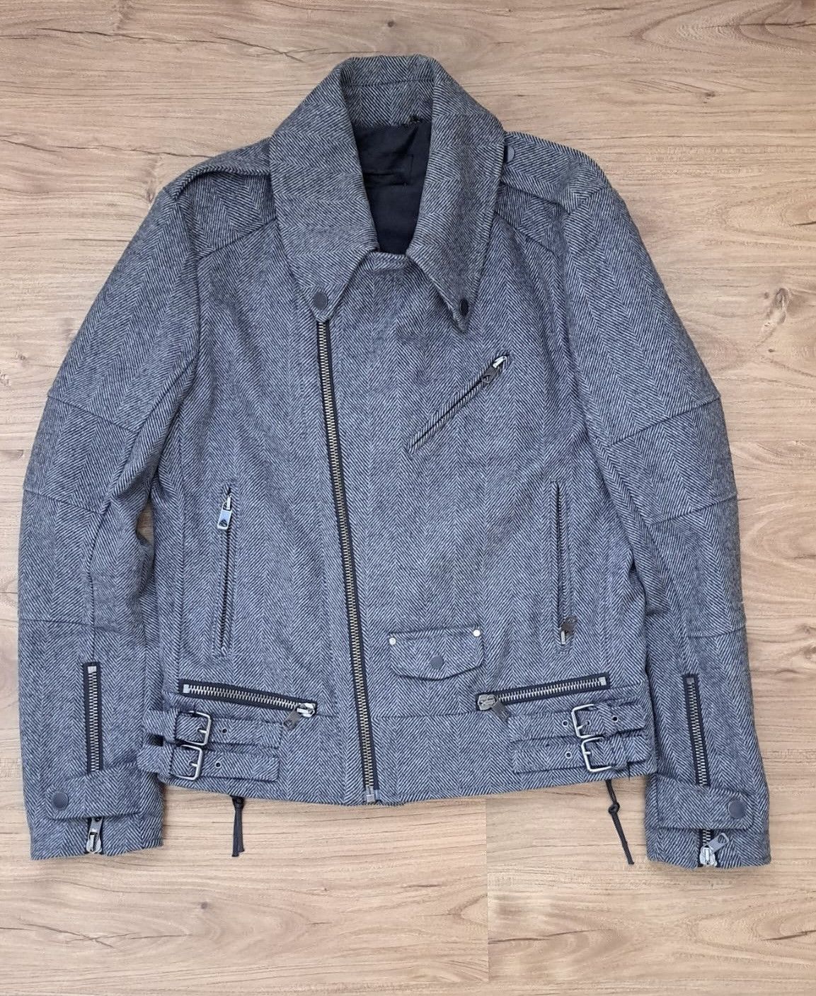 Diesel Black Gold Herringbone Wool Biker Jacket Diesel Black Gold FW14 Size US M / EU 48-50 / 2 - 1 Thumbnail