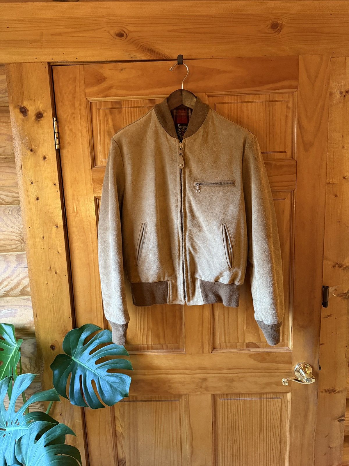 Schott Schott NYC Men's Suede Leather Bomber Jacket Large Tan Lined Size US L / EU 52-54 / 3 - 6 Thumbnail