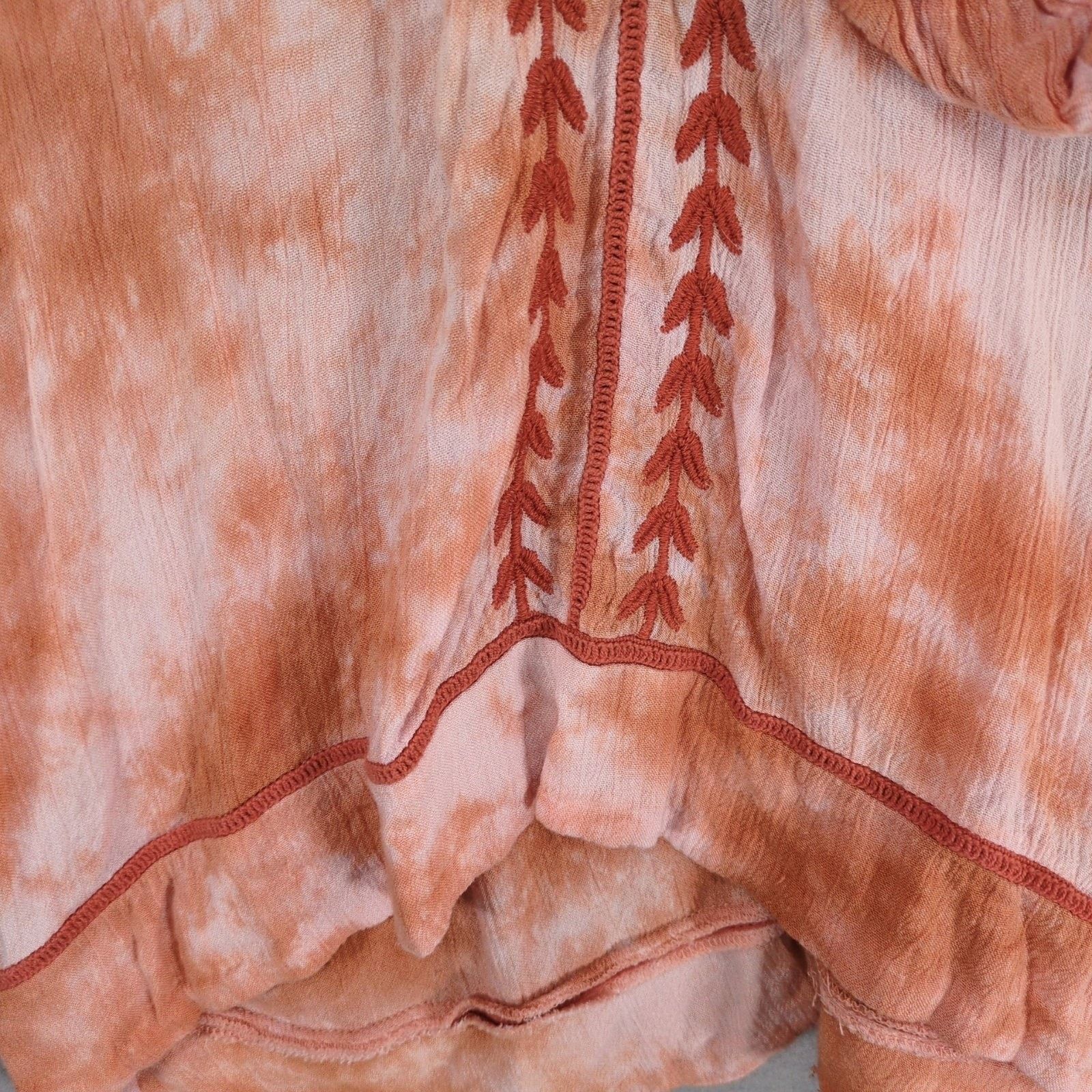 Free People Free People Women's XS Embroidered Orange Tie Dye Blouse Top Size XS / US 0-2 / IT 36-38 - 6 Thumbnail