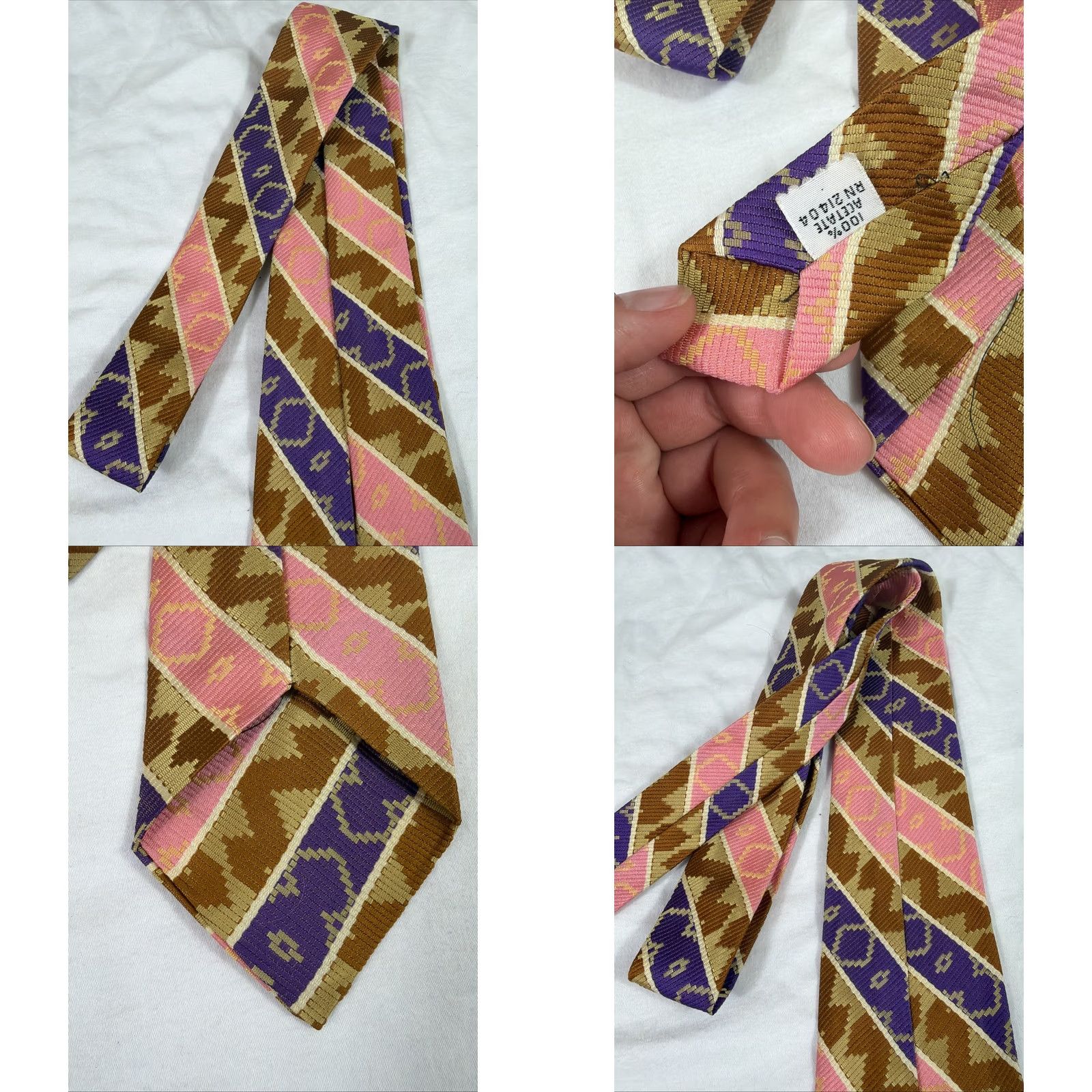 Pinko VINTAGE 70s Necktie Polyester Geometric Purple Pink Brown 52 Inches Long Men Brown PINK Tie Size ONE SIZE - 8 Thumbnail