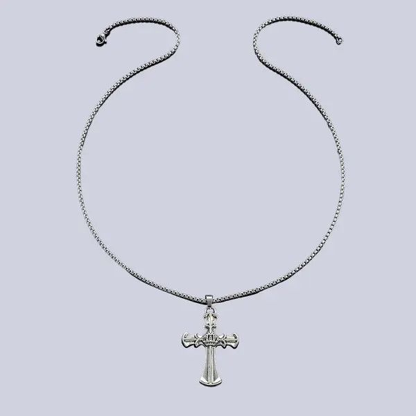 Jewelry Silver Crown Cross Pendant Necklace, Men's Religious Jewelry Size ONE SIZE - 3 Thumbnail