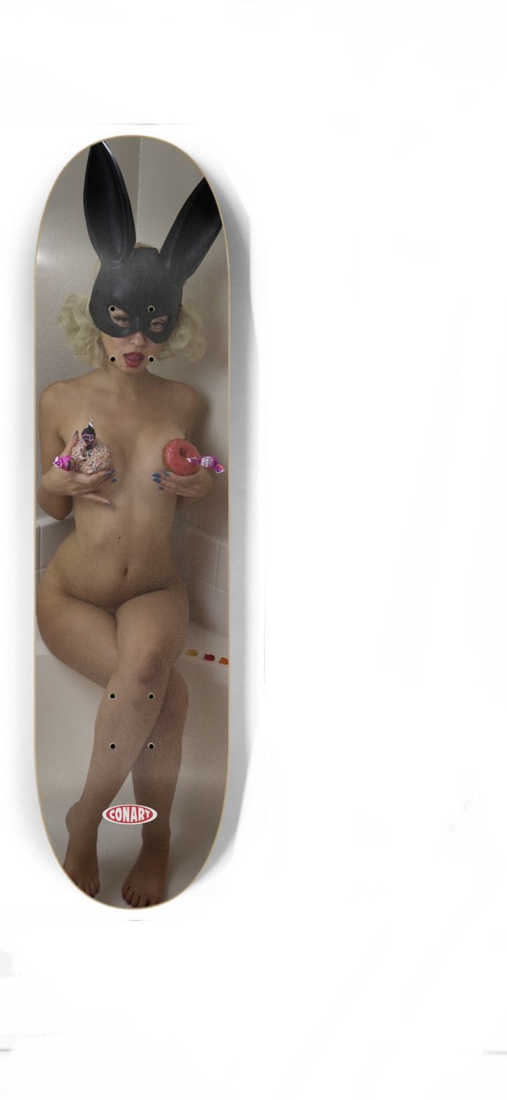 image of Pino Pink Skateboard Deck "a$H" Foto Series Conart in Black, Men's